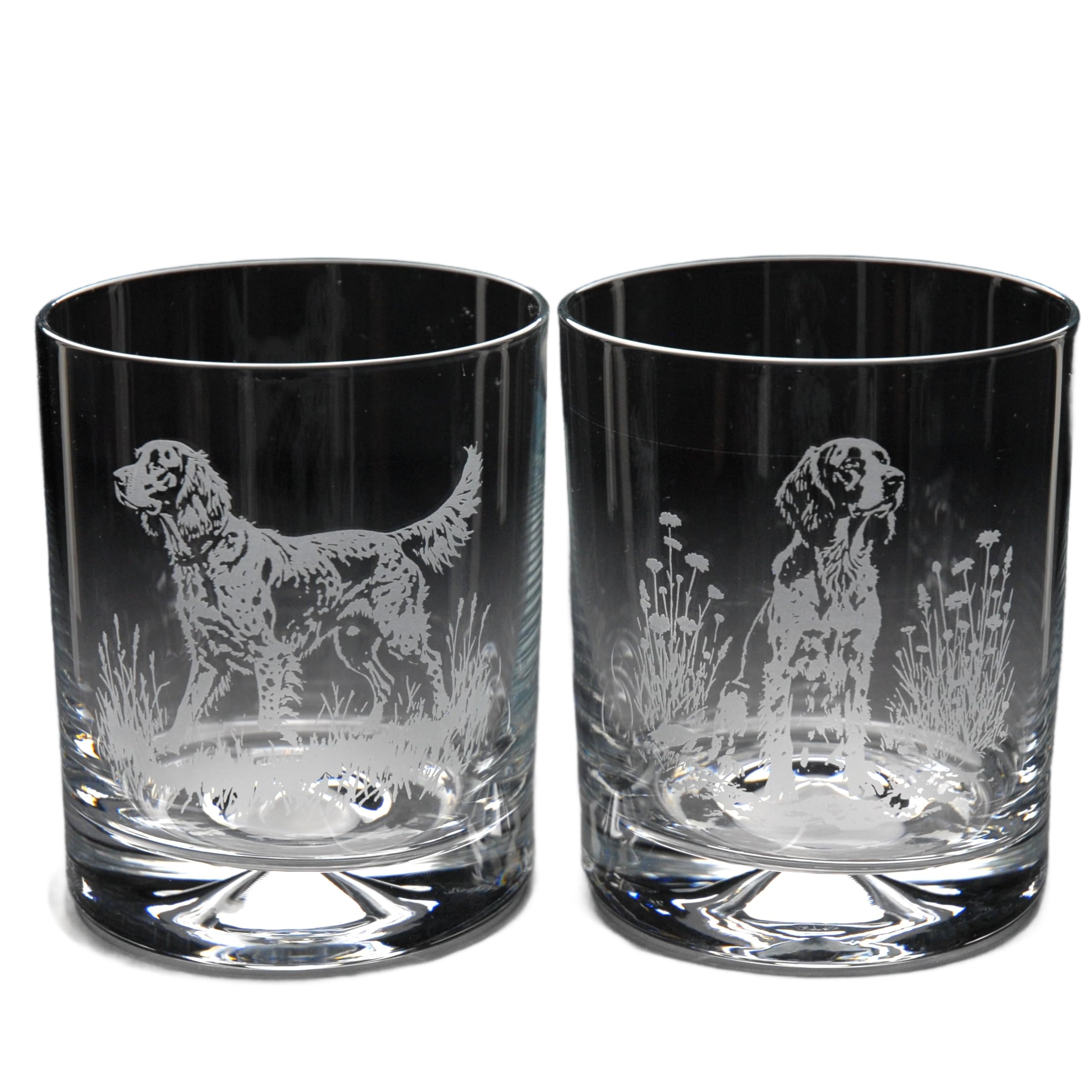 GLYPTIC Glass Art English Setter Dog Placement Hand Etched/Engraved Whiskey Tumbler Glass โ image 1