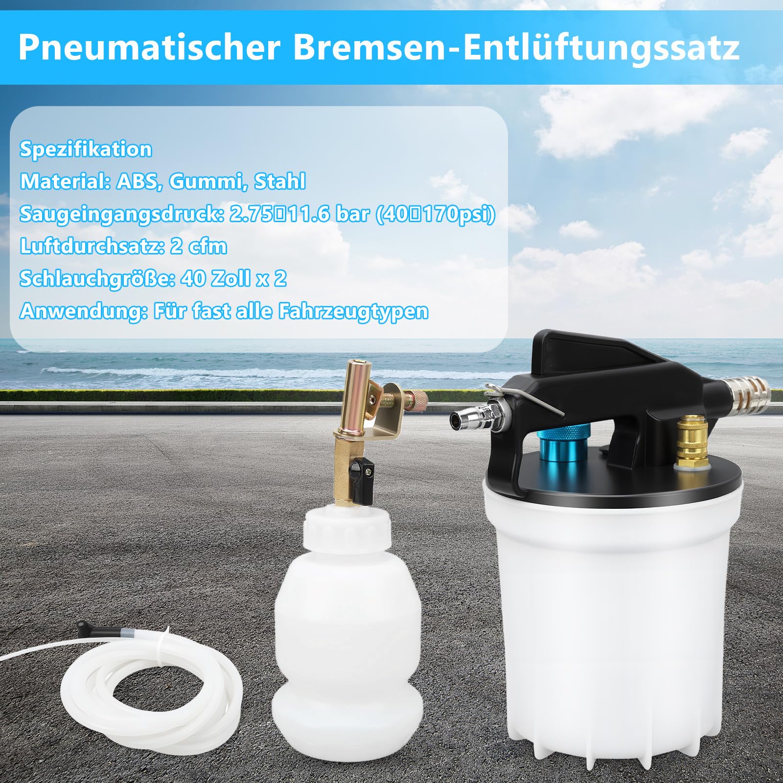Dispositivo de purga de frenos de aire comprimido de 3 litros, con botella de recarga de 1 l y 16 adaptadores, purgador de frenos neumático, juego para coche y moto, bomba de vacío