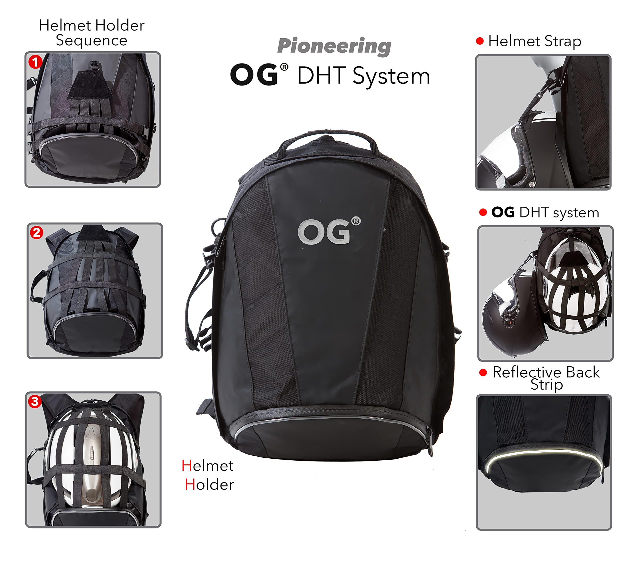 OG Online&Go Mochila Moto Negra de 24-34L, Correa Casco Moto, Mochila Impermeable, Portátil, Camping, Senderismo, Trekking, Montaña, Ciclismo, Viaje, Gimnasio, Reflectante