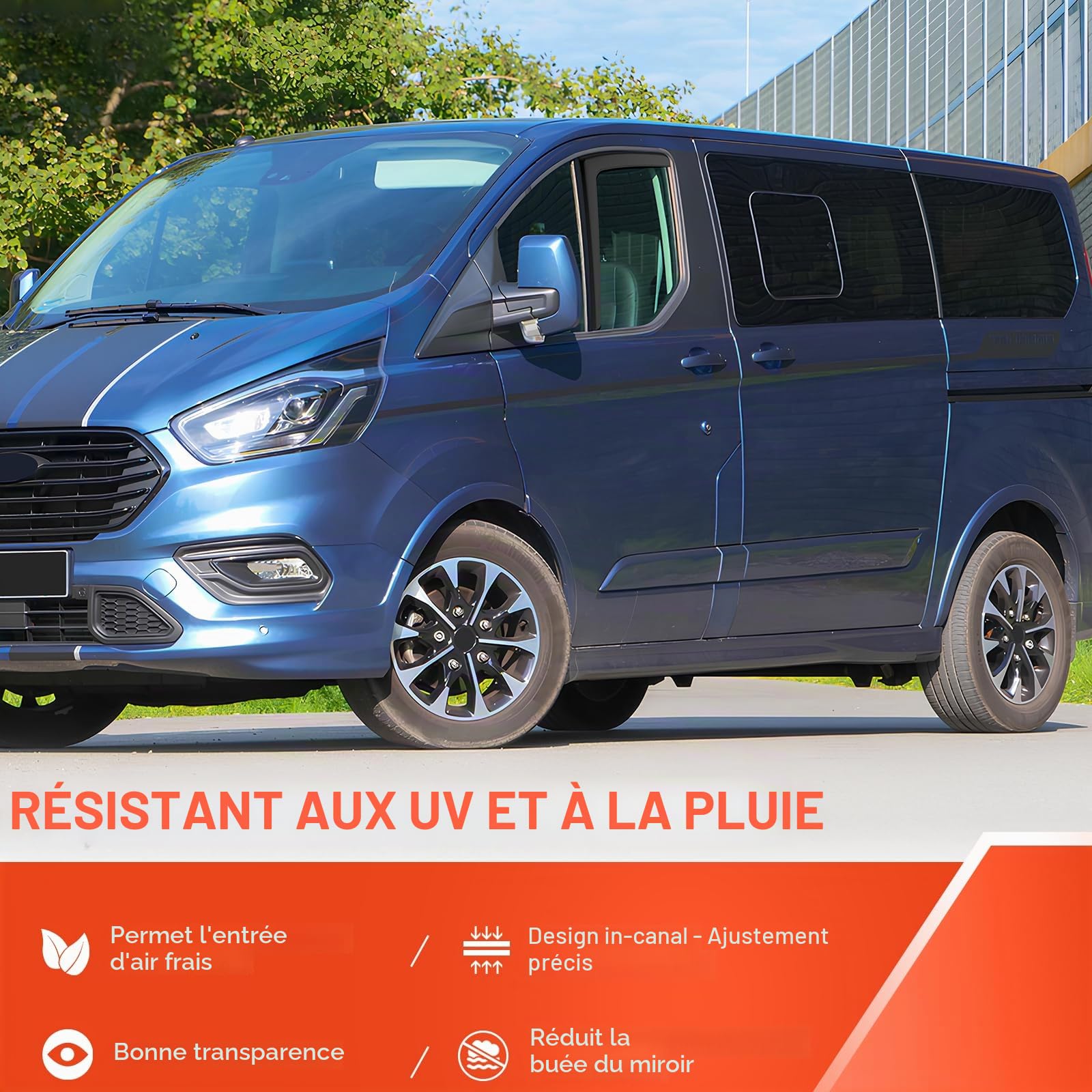 GEARMONSTER Déflecteurs de vent compatibles avec Ford Tourneo Custom/Transit Custom 2012–2024 Protection contre la pluie pour vitres de voiture Déflecteurs intégrés Déflecteur de vent intégré, 2