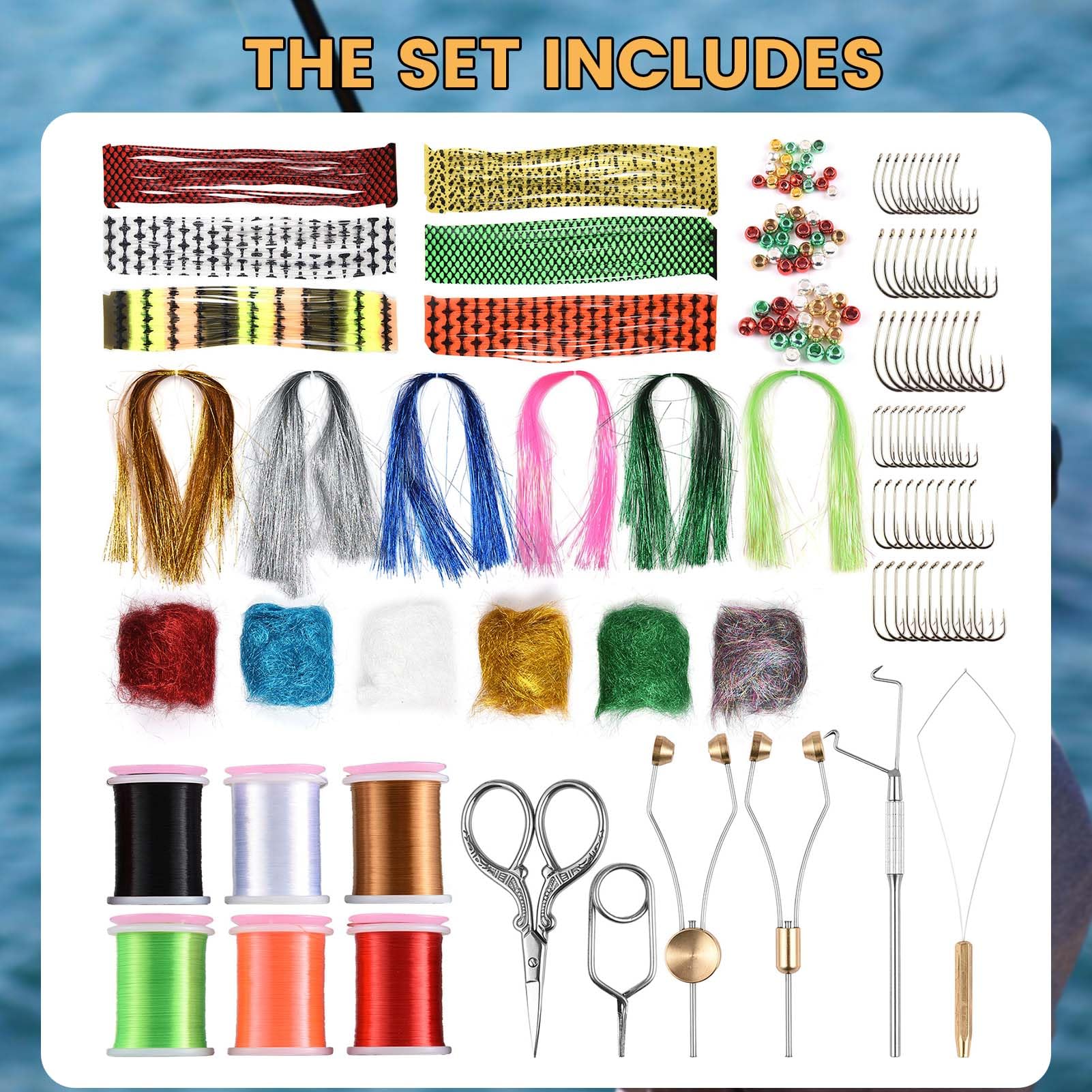 150pcs Fly Binding Tool Kit, Fly Binding Material Tools Kit gut organisierte Fischereiköder -Gebäude -Making -Set für Starterfischereiköder
