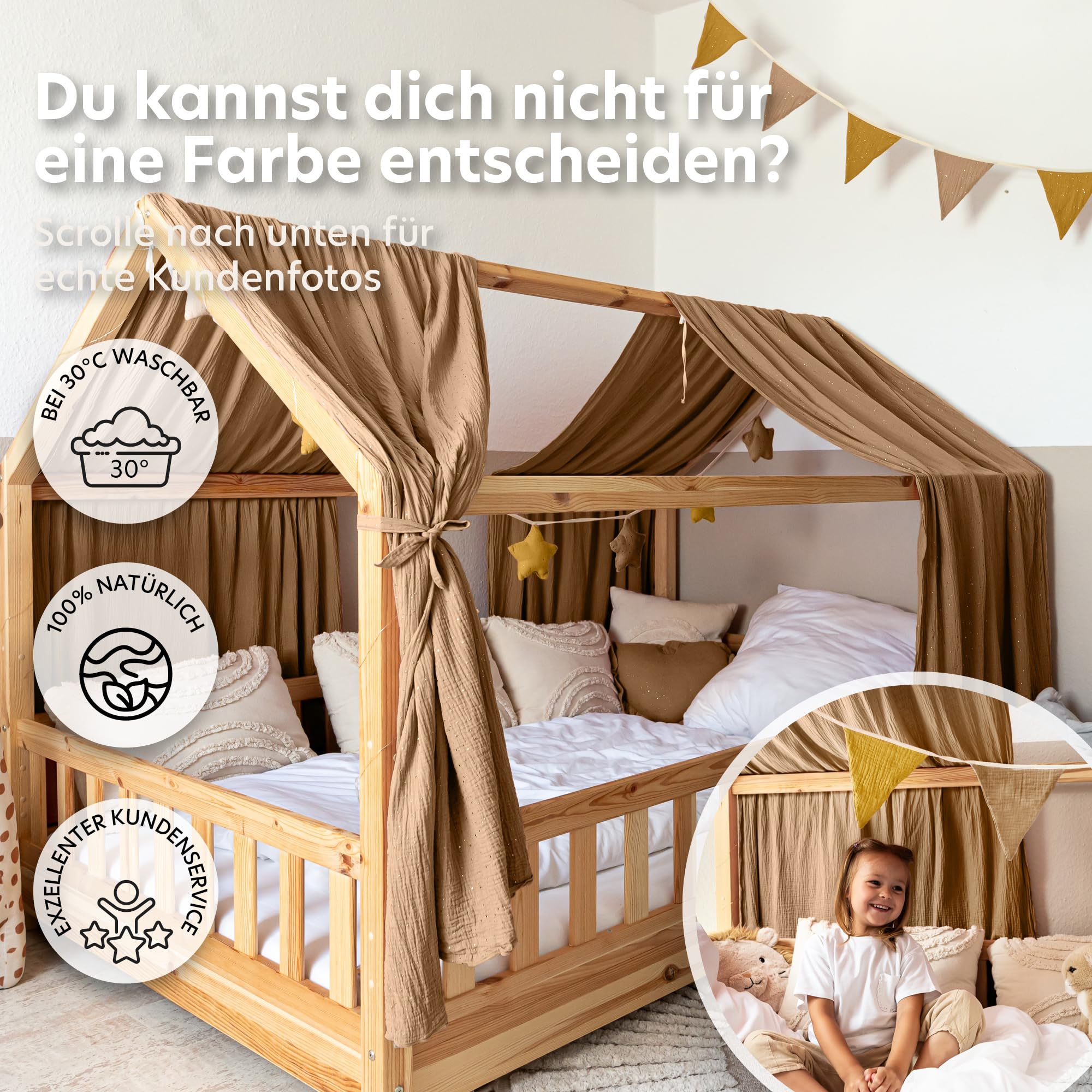 lilimaus Nougat, baldachim z baldachimu, wykonany ręcznie w 100% z bawełny, muślinu, materiałowy baldachim dla dziewcząt i chłopców, baldachim do łóżka domowego, dla dzieci