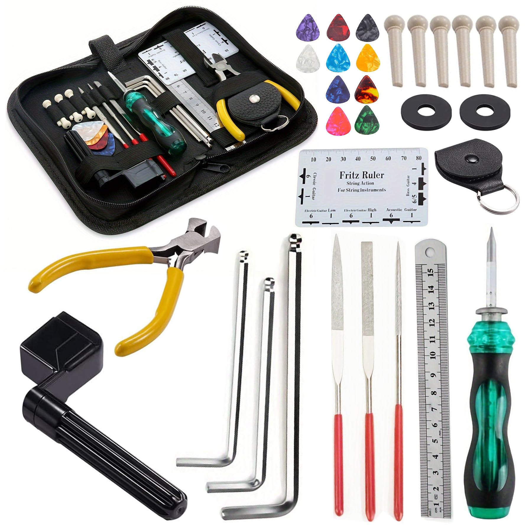 OioTuyi 31 Pcs Guitar Maintenance Tool Kit, Luthier Tool Kit with Carrying Bag for Guitar Ukulele, Bass, Banjo, Mandolin