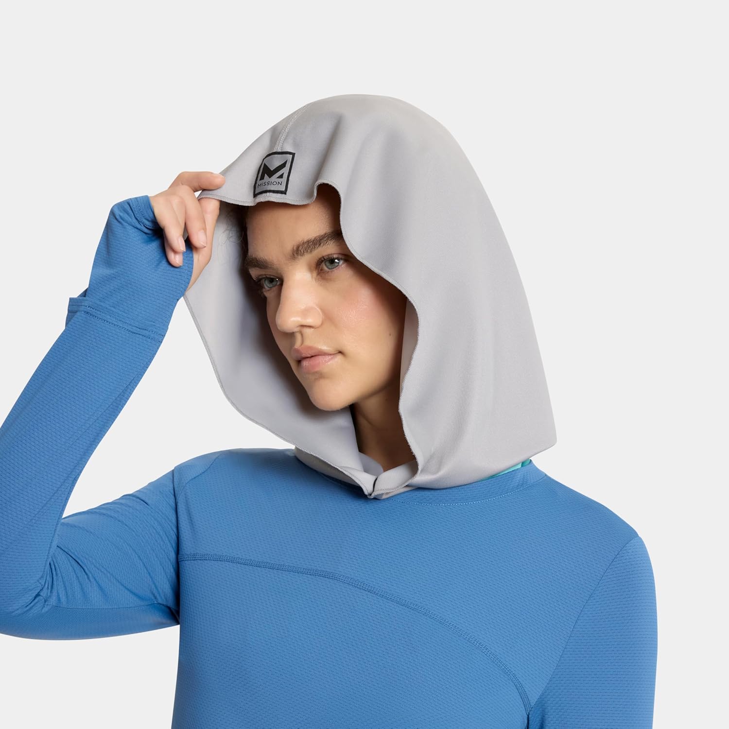 MISSION Max Plus Cooling Hoodie Towel- Hood Towel, Cools Instantly When Wet, UPF 50 Sun Protection, Contours Your Head to Stay in Place, Great for Sports, Fitness, Gym (Alloy)