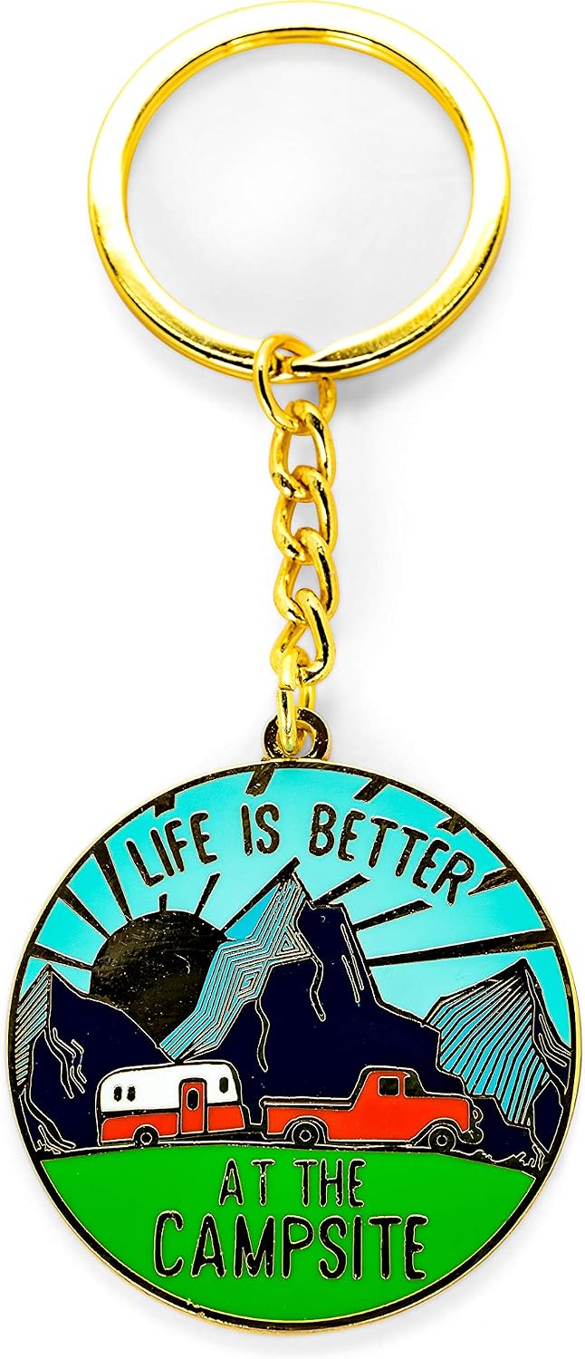 Camco Life is Better at The Campsite Sunrise Keychain-Gold Ring for Car Fobs and Keys (53289)