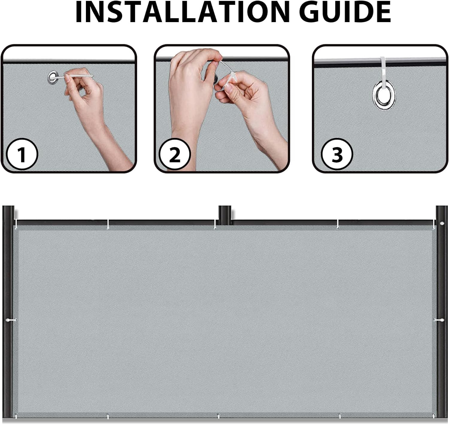Sichtschutz Balkon 105 x 870 cm UV Und Witterungsbeständigkeit Balkonschutz Balkonabdeckung Sonnensegel Rechteckig mit Ösen Und Kabelbinder für Den Gartenzaun, Grau