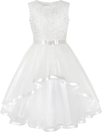 Sunny Fashion Flower Girls Dress Blue Belted Wedding Party Bridesmaid Size 4-12