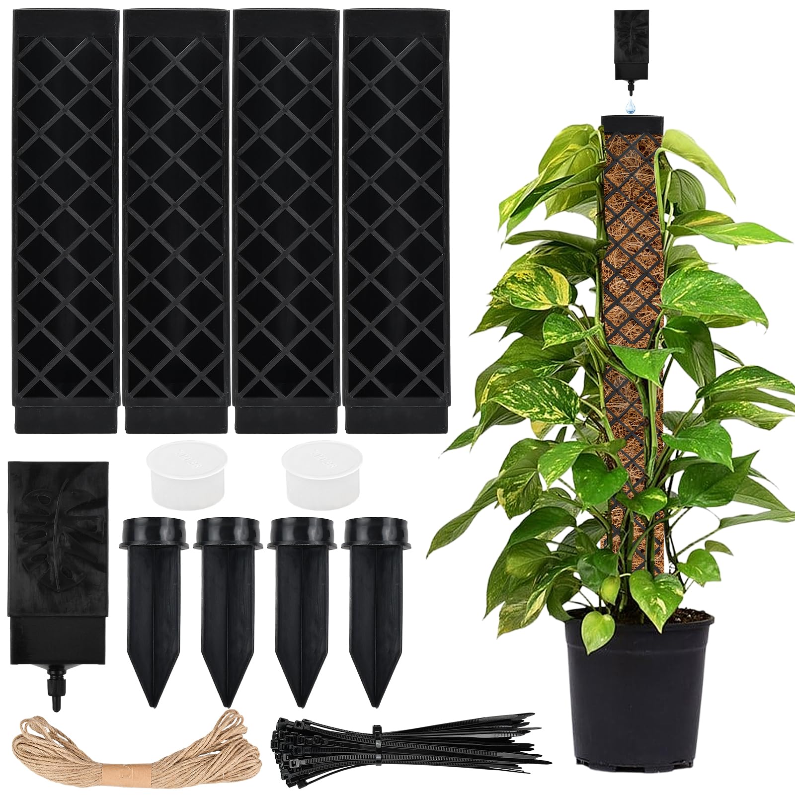 Pali di Muschio di Plastica Sfagno per Palo Moss Pole Muschio Bastoncini per Pianteimpilabili in Plastica con Piante Supporto per l'irrigazione Fascette, Bastone Muschio Autoirrigante, Nero