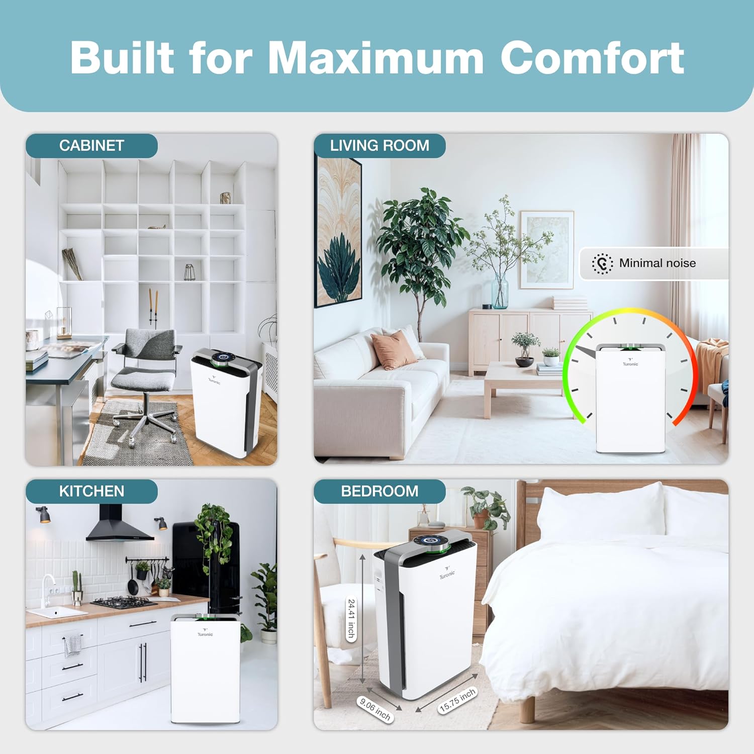 Turonic PH950 Air Purifier and Humidifier Combo for Large Rooms – HEPA, UV, Ionizer, PM2.5 Sensor, Cold Catalyst – Air Purifier for Home Pets with 8 Speeds, App Control, Remote, Filters, Humidifier