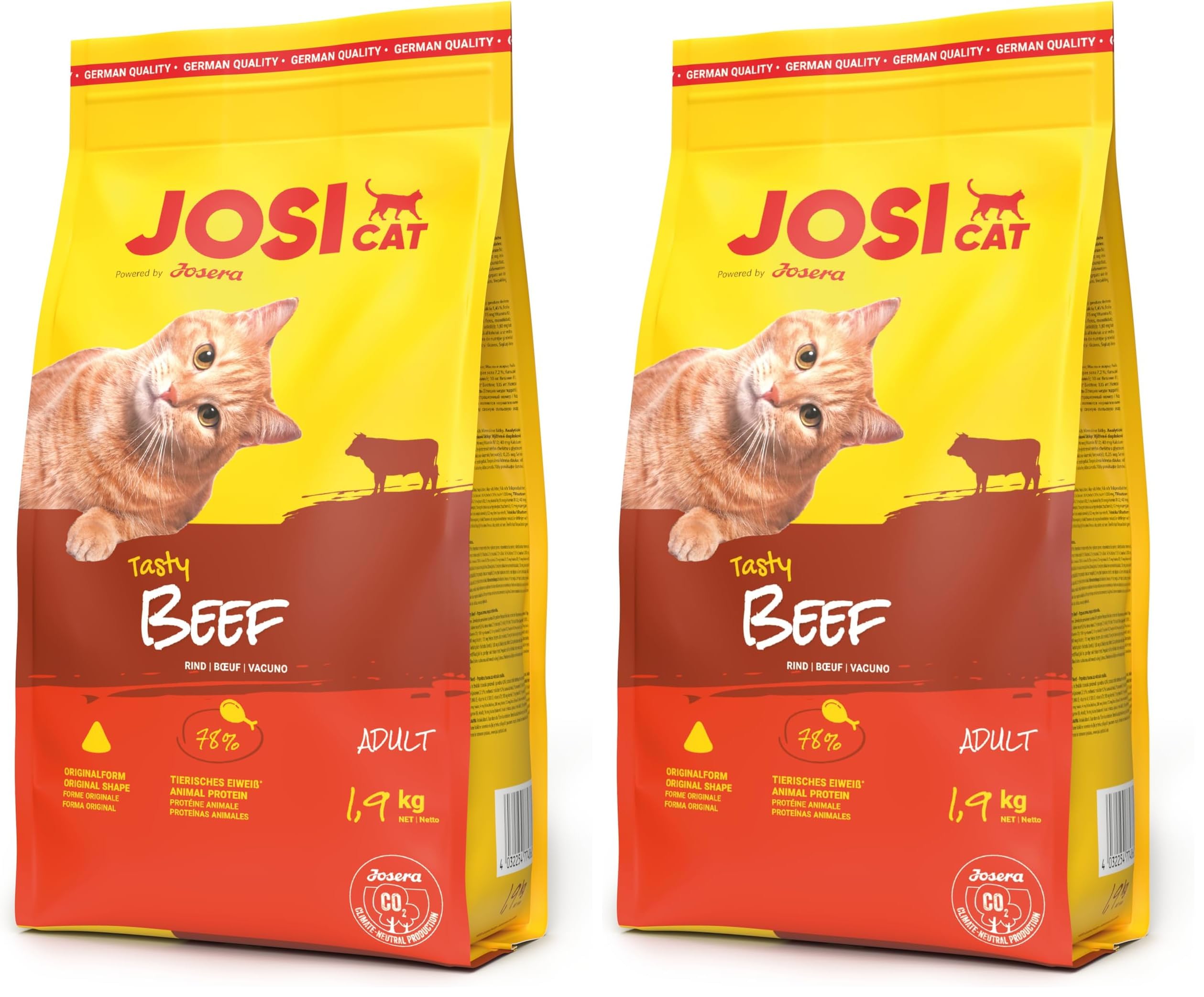 JosiCat Tasty Beef (1 x 1,9 kg) | Adult | Premium Trockenfutter für Katzen | mit herzhaftem Rind - sehr gut verträgliche Rezeptur | Powered by JOSERA | Katzenfutter | Alleinfuttermittel | 2er Pack
