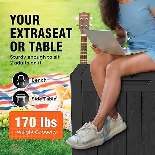 Miniatura 5 de Caja de almacenamiento para exteriores, resina impermeable y resistente a los rayos UV para almohadas de exterior, juguetes de niños, equipos