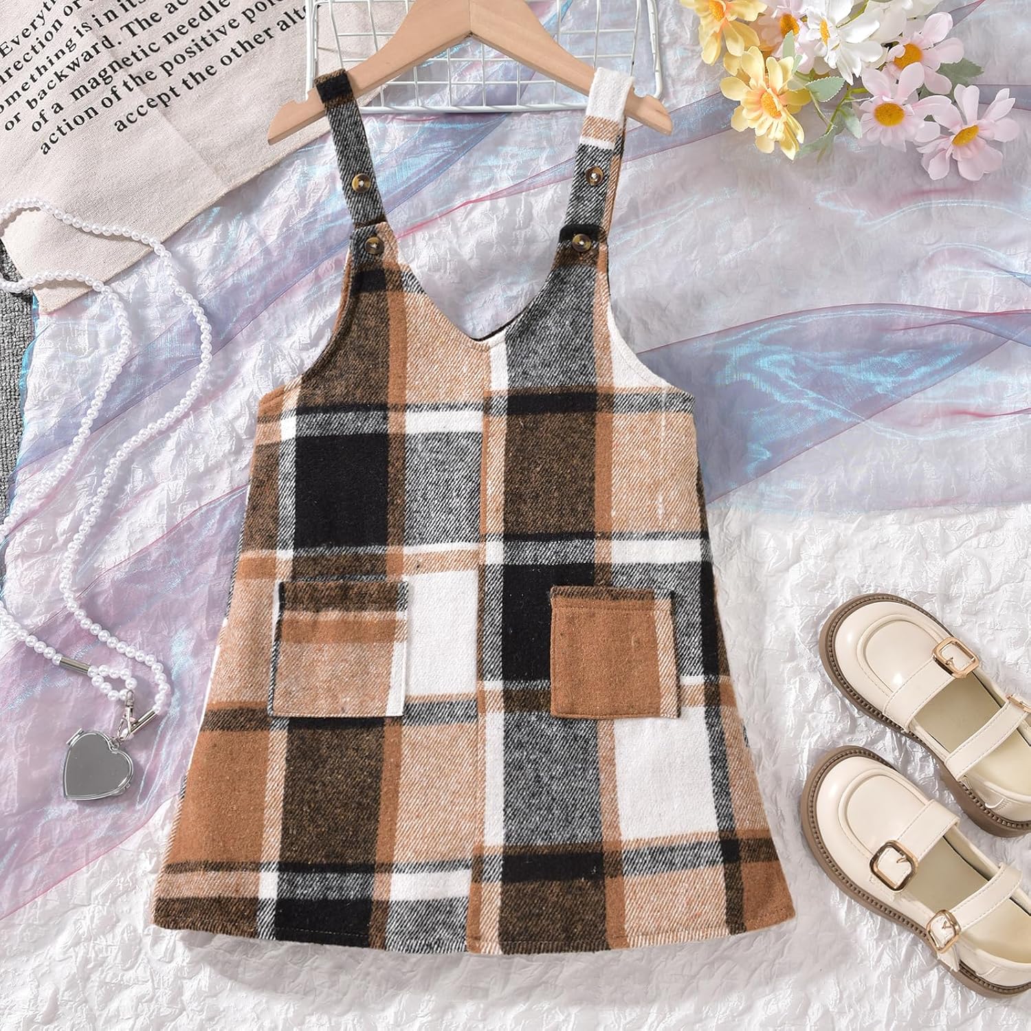 HINTINA Toddler Girl V Neck Corduroy Pinafore Overall Dress Set 2-7 Years - Image 5