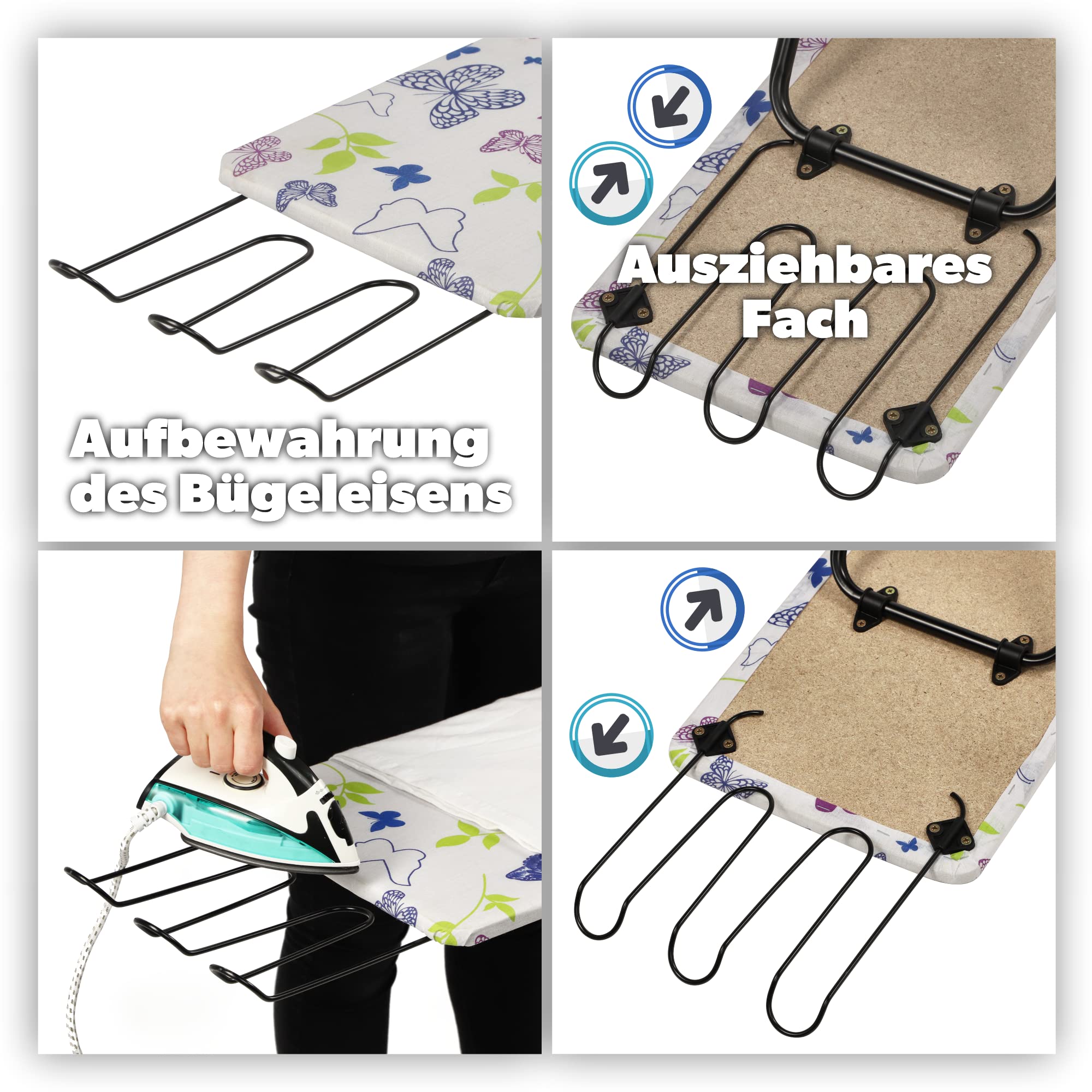 Kadax - Asse da stiro pieghevole per ferro da stiro a vapore, 100,5 x 30 cm, ampia superficie da stiro, regolabile in altezza, poggiaferro estraibile