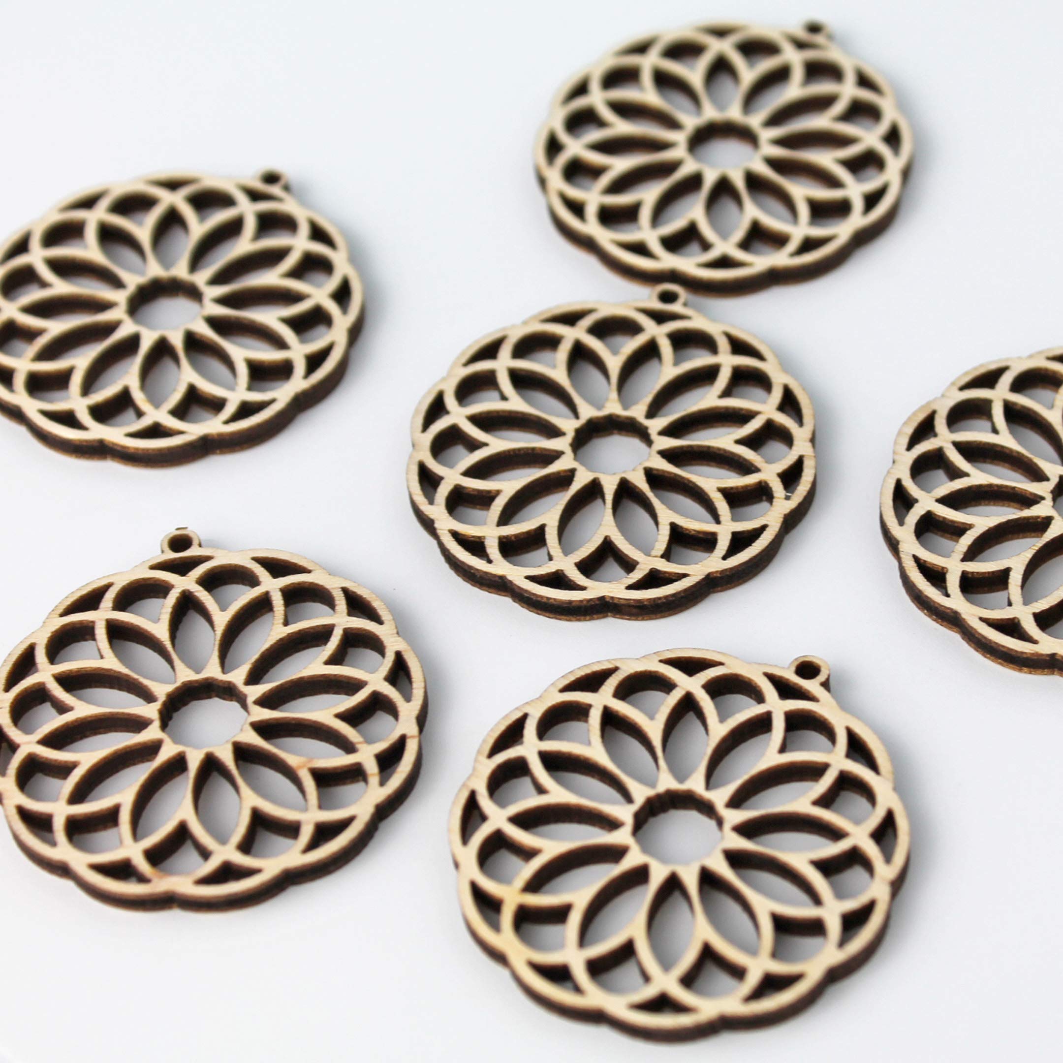 ALL SIZES BULK (12pc to 100pc) Unfinished Wood Wooden Laser Fancy Circle Flower Cutout Dangle Earring Jewelry Blanks Shape Crafts Made in Texas