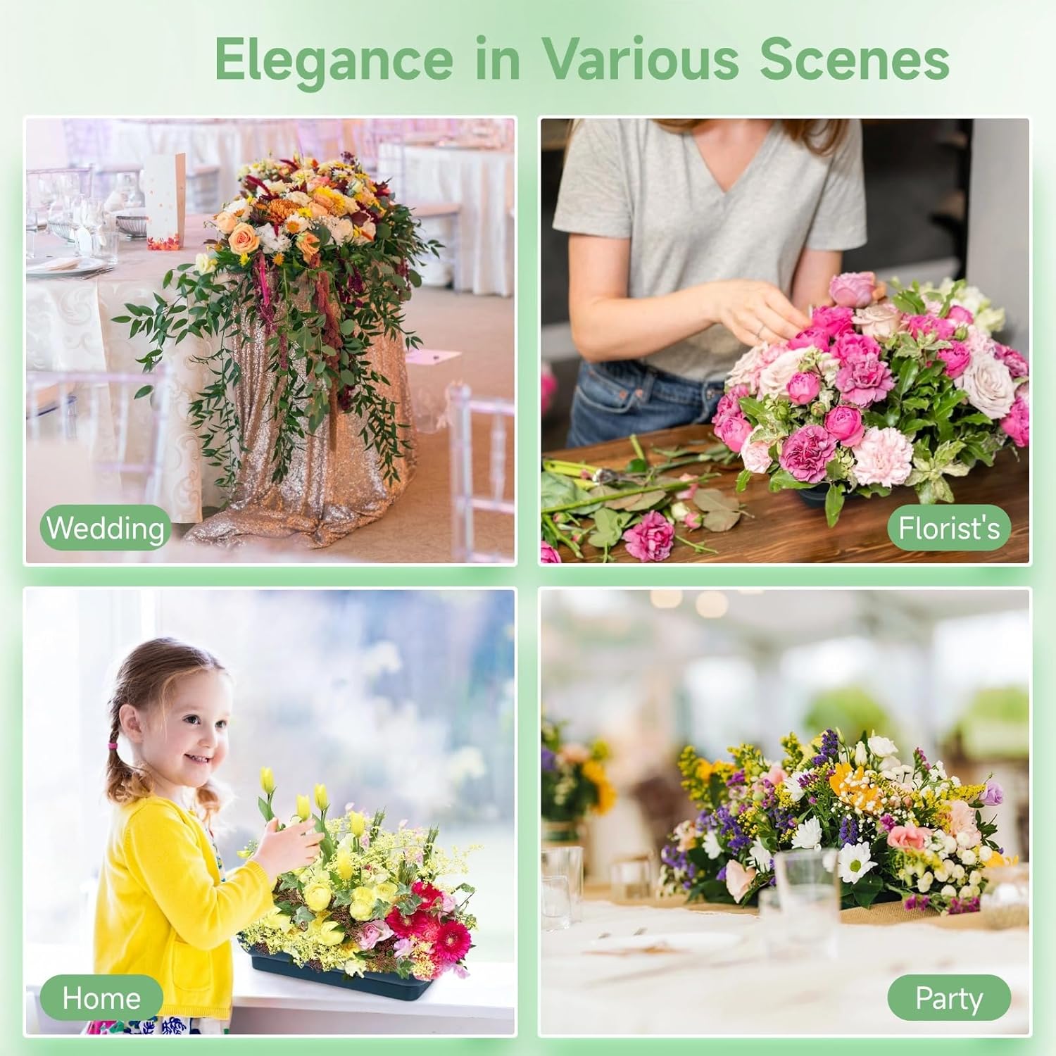 12 PCS Floral Arrangement Bowls, Large Size 10.5 x 4.6 Inches Square Floral Bowls, Fresh Artificial Flower Arrangement Base, Plastic Flower Centerpiece Container DIY Supplies for Wedding Party