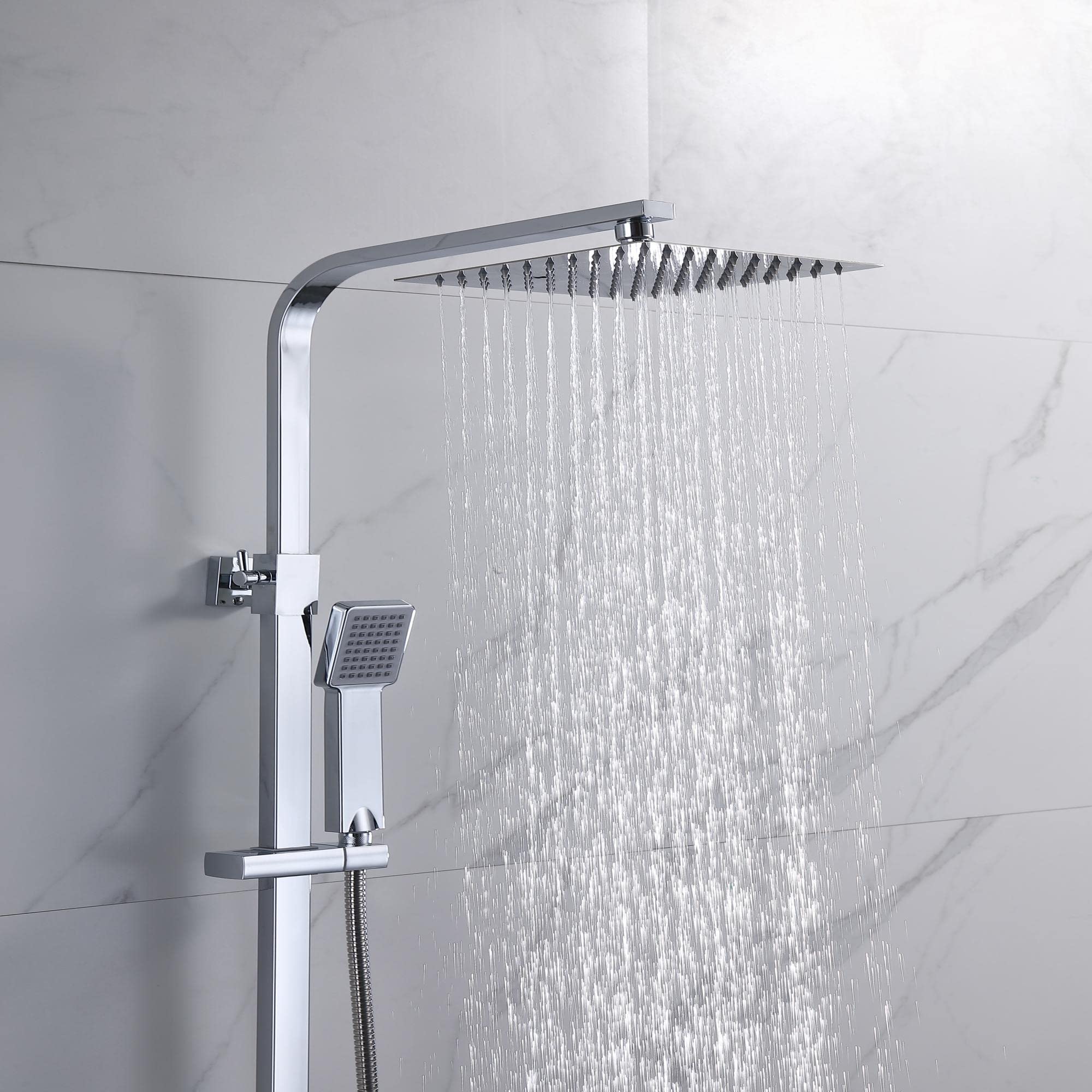 Aica Sanitarios Columna Ducha Termostatico, sistema de Ducha con Rociador y Teleducha,Barra de Altura Ajustable, Conjunto de Ducha Cromado.