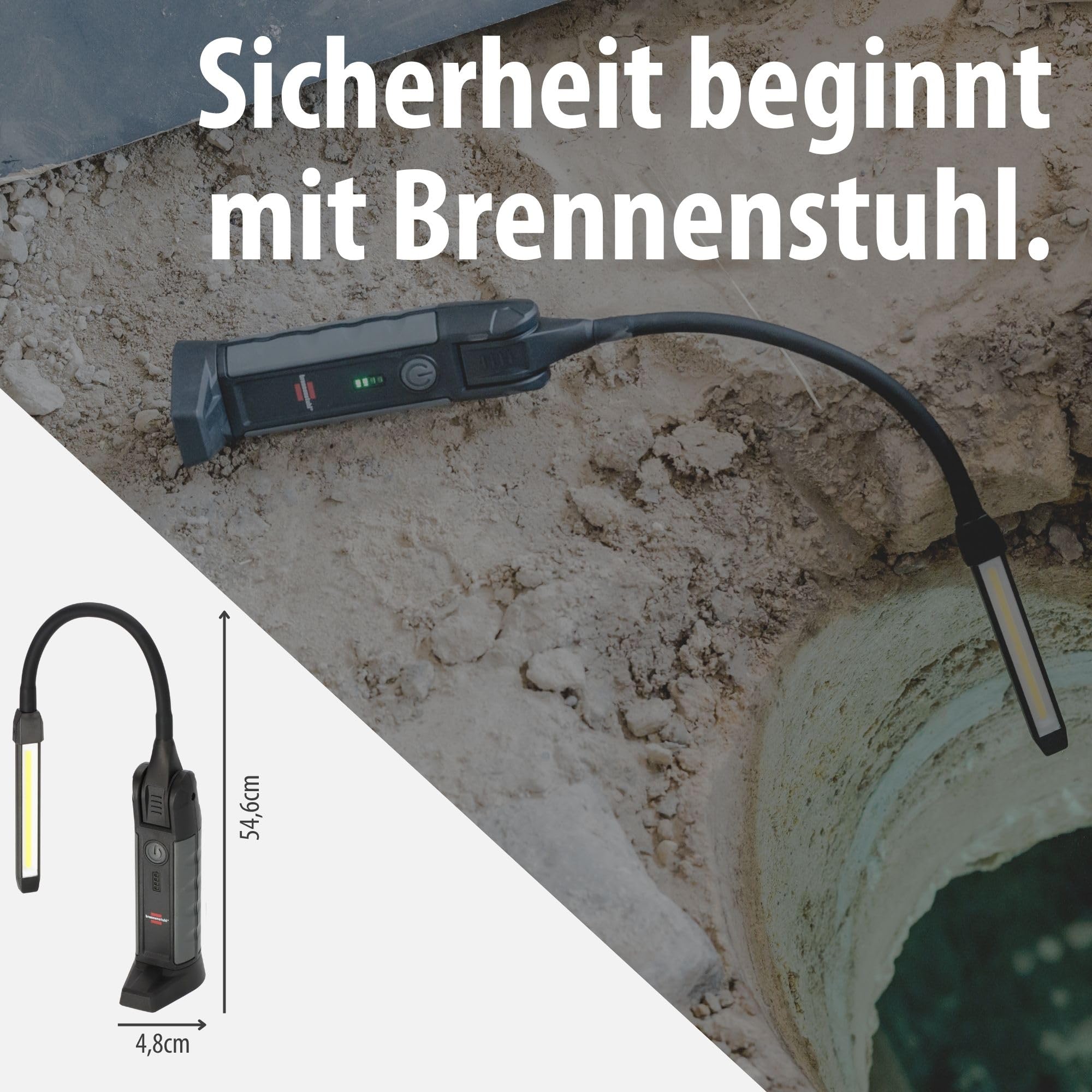 Brennenstuhl Professional Akku LED Handlampe HL 800 ACW (Arbeitsleuchte 800lm mit max. 15h Leuchtdauer, Magnet, tauschbarer Akku, Wireless Charging, inkl. USB C Kabel)
