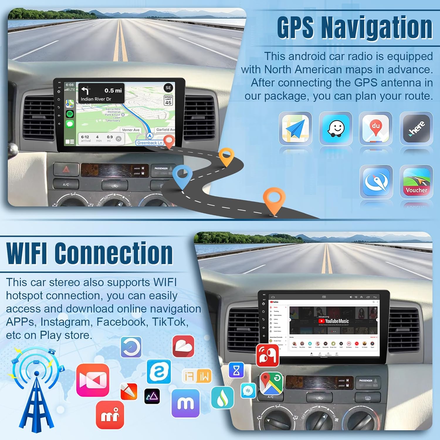 Naifay Android 12 Car Stereo for Toyota Corolla 2003 2004 2005 2006 2007 2008(Non-J.B.L Version), 9inch Touch Screen for Corolla Car Radio with Carplay Android Auto Bluetooth WiFi GPS Camera+MIC