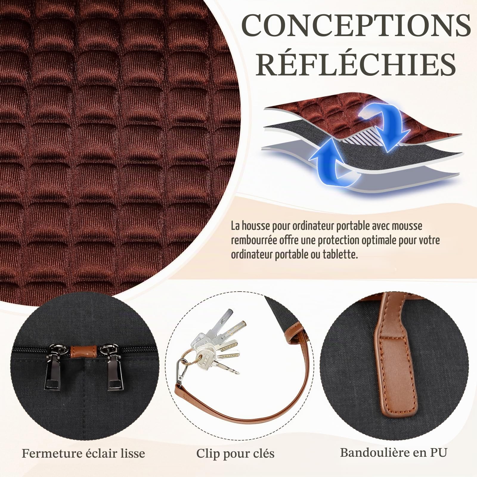 Sac Cabas Femme, Grand 15,6 Pouces Sac Ordinateur Femme Poches Multiples Imperméable Set de Sac Fourre Tout Sac de Cours Lycee avec Pochette pour Travail Affaire Voyage