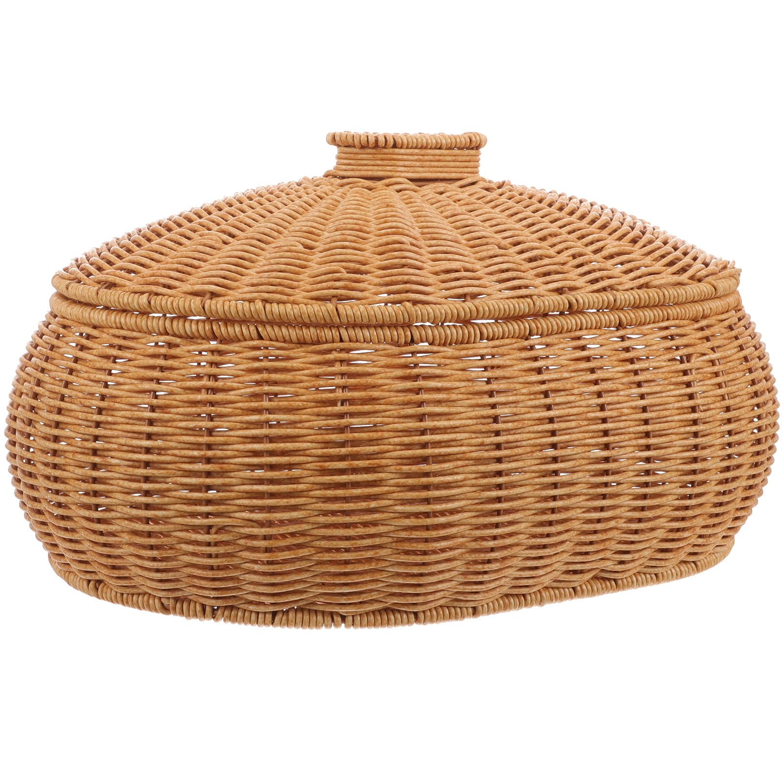 SHINEOFI Cesta Tejida con Tapa para Almacenar Frutas, Verduras y Pan, Cesta Pequeña de Plástico con Superficie Lisa para Cocina y Sala