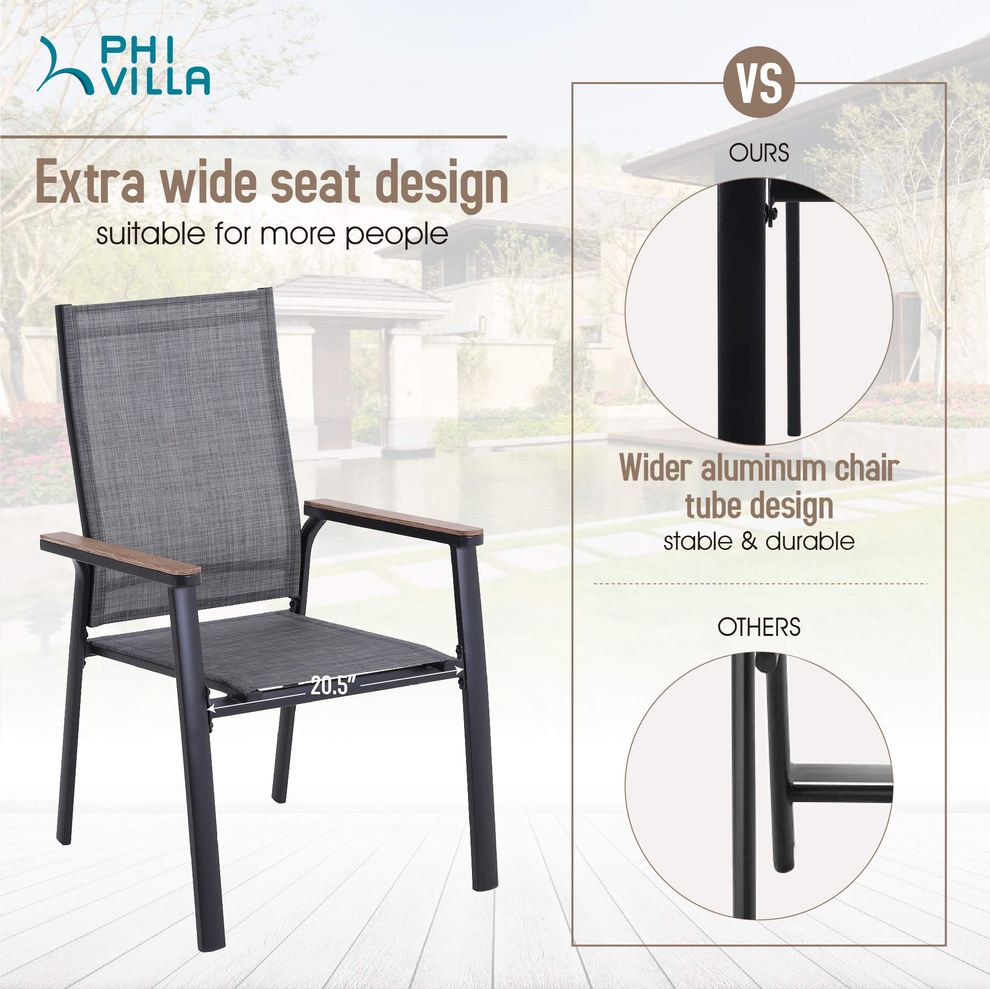 PHIVILLA Patio Dining Chairs Clearance, Lightweight Aluminum Outdoor Sling Chairs with Extra