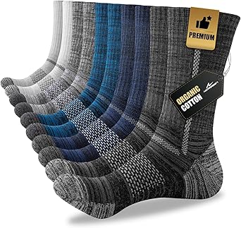 Men's Cotton Crew Work Socks, 5 Pairs Cushioned Boot Moisture Athletic Socks for Hiking Sports Running