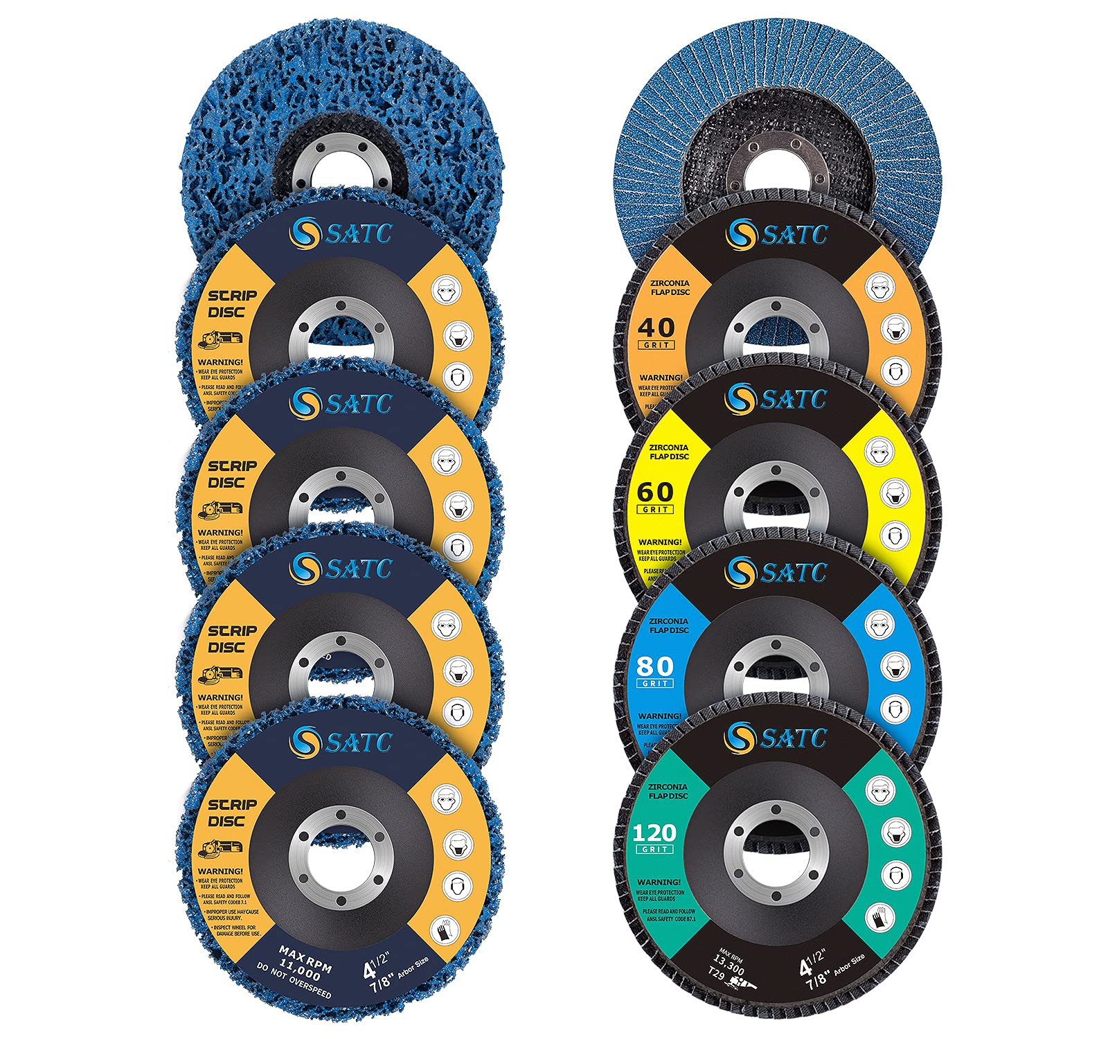 S SATC Blue Strip Discs 5PCS 4-1/2" x 7/8" and 20 Pack Flap Discs 40/60/80/120 Grit Grinding Wheel 4.5" x 7/8" Abrasive Grinding Disc #29