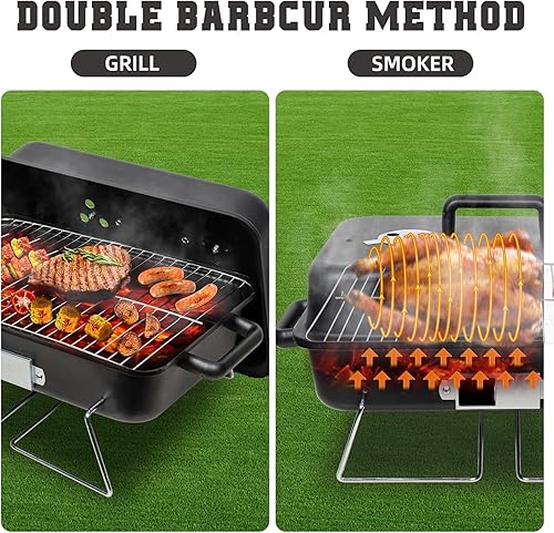 Miniatura 2 de GEERTOP Parrilla de carbón portátil con tapa, parrilla plegable para acampar al aire libre, cocina, mesa pequeña, parrilla de barbacoa para picnic,