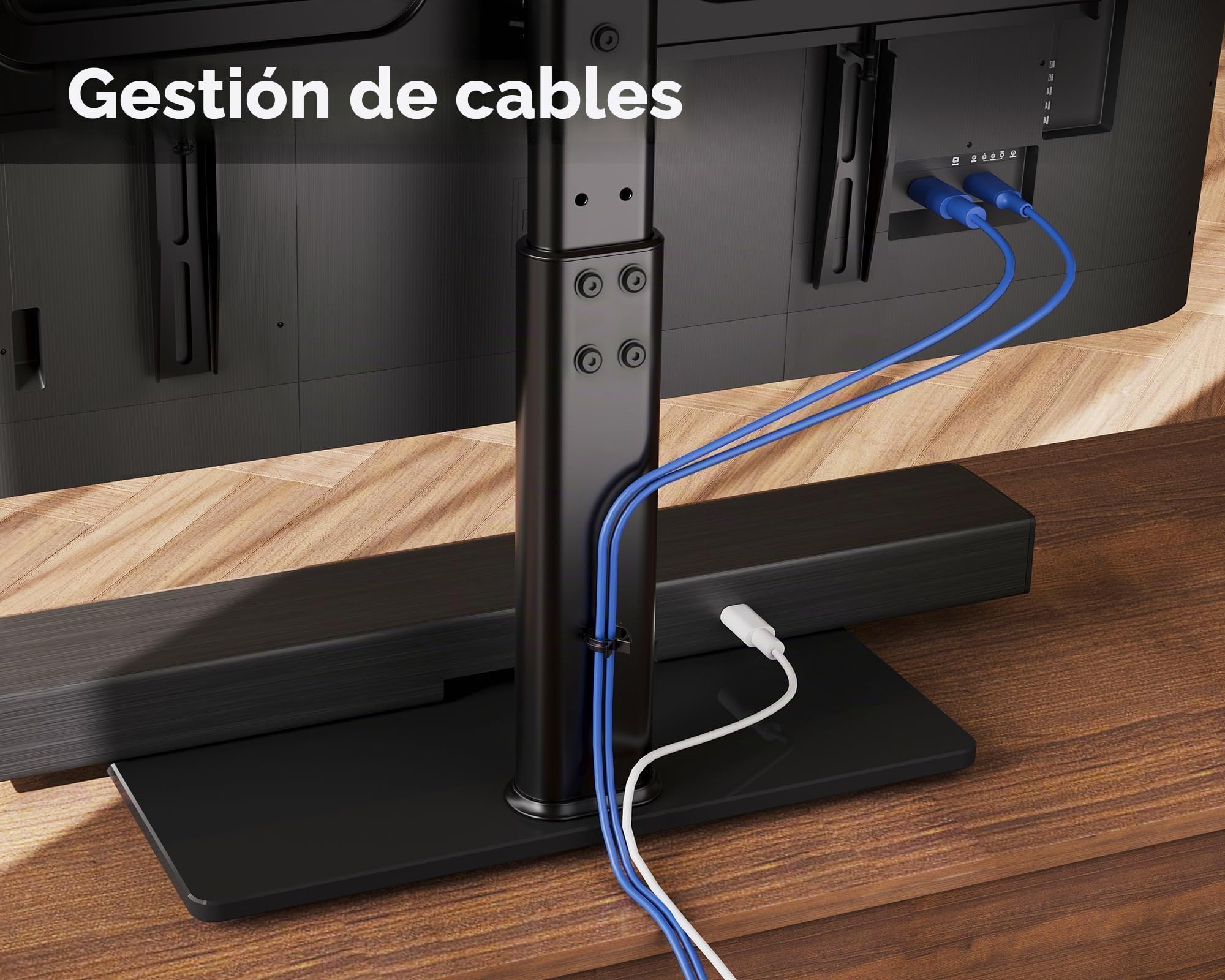 FITUEYES Soporte TV Pie 32-65 Pulgadas Altura Ajustable Giro ±40° | Soporte TV Suelo, Carga 40kg, MAX VESA 600×400mm, Diseño Flexible para Salón y Dormitorio