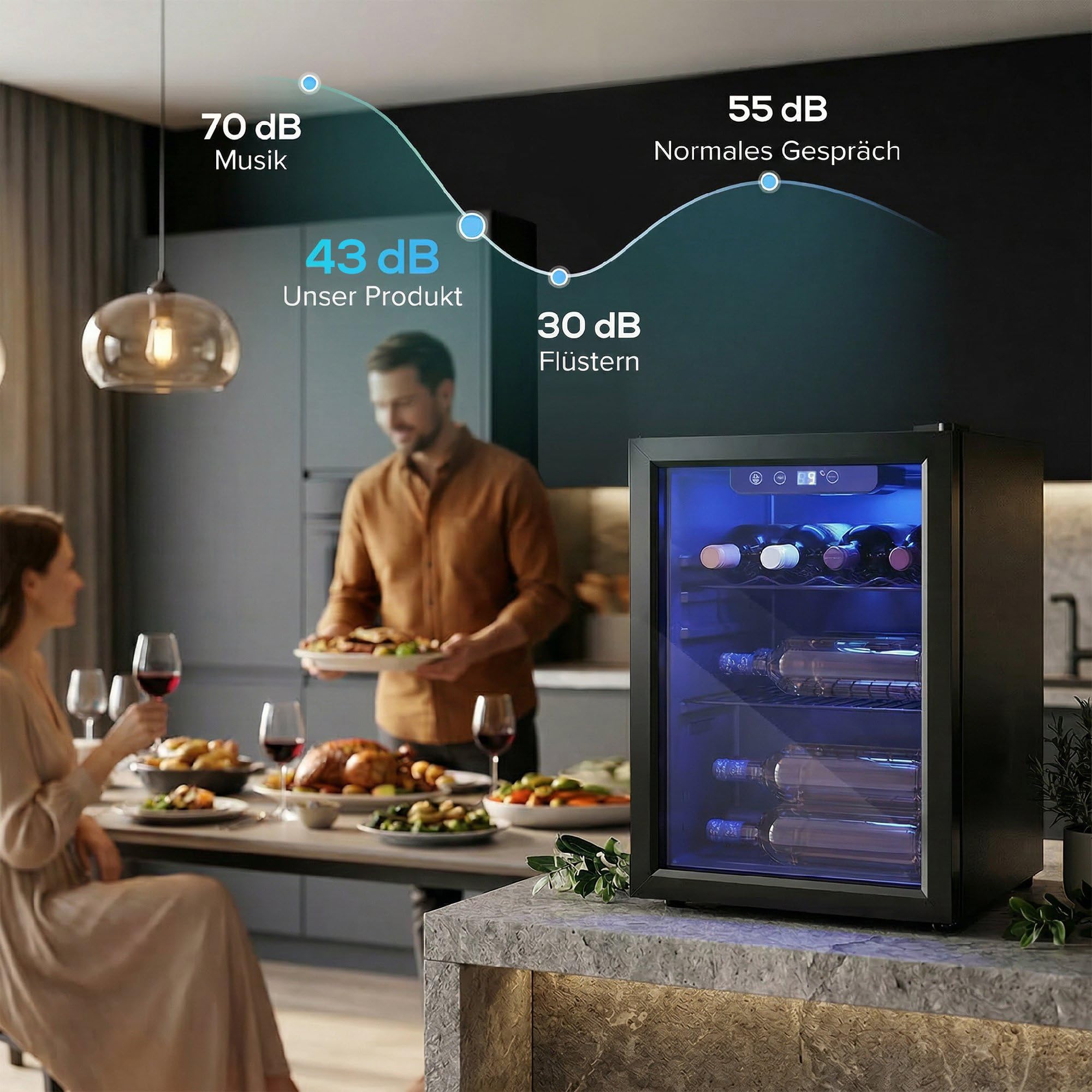 HOMCOM Nevera para vino (16 botellas, 48 L), color negro | Frigorífico para bebidas, 4-16 °C, puerta de doble cristal, iluminación LED, pantalla LED, Wine Fridge