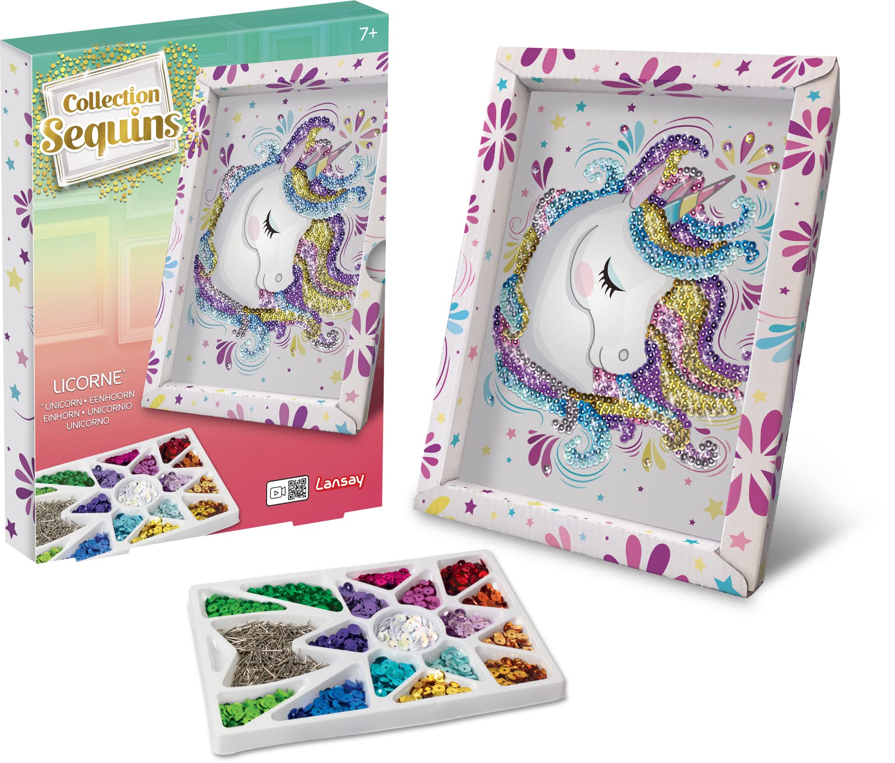 Lansay | COLLECTION SEQUINS – Netflix - UNICORN ACADEMY - SOPHIA & WILDSTAR | Kit Créatif Pour Enfants Avec Cadre Licorne, Sequins, Épingles Et Rangement | Activité Manuelle Pour Fille Dès 7 Ans