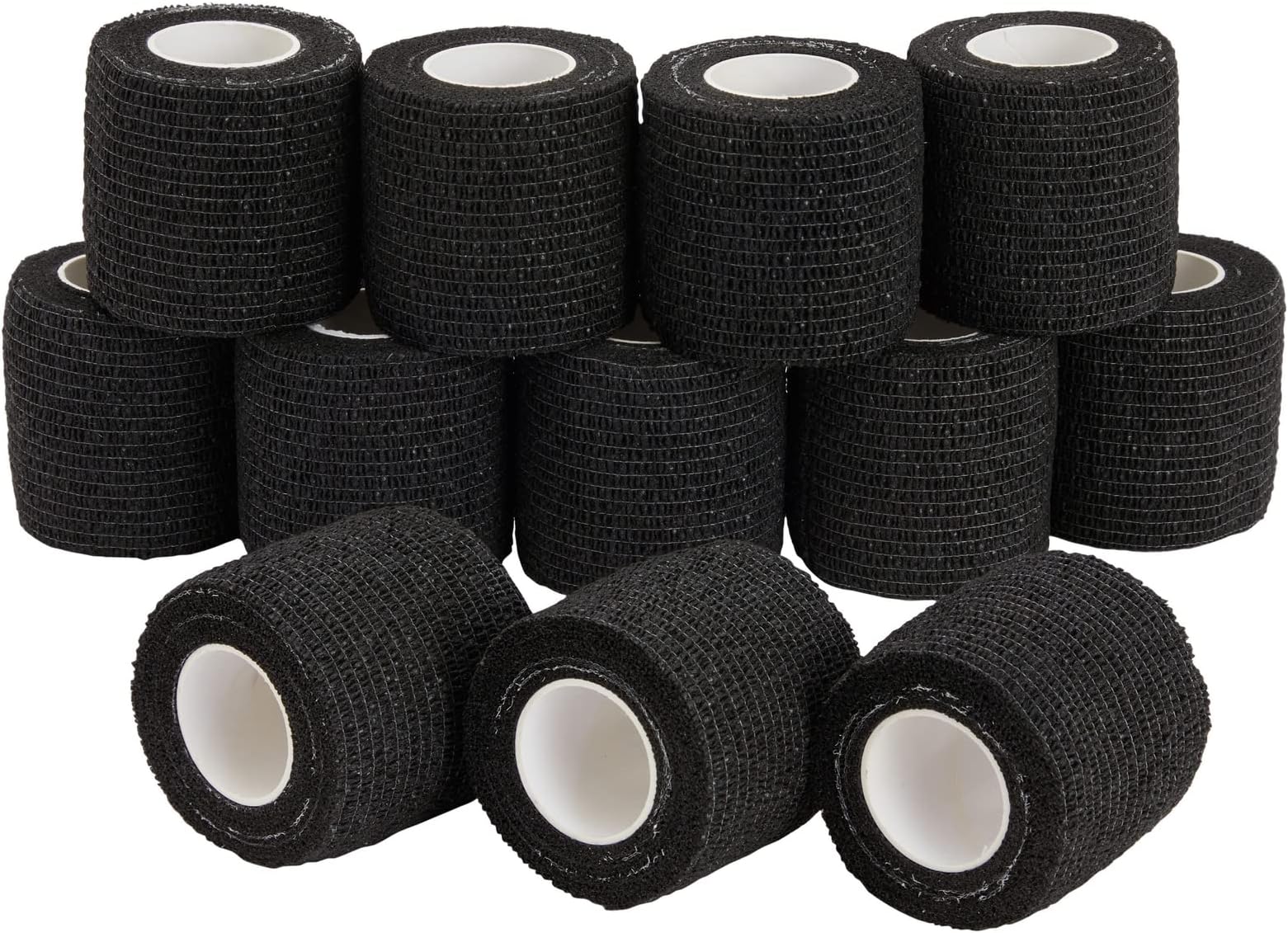 12 Pack Self Adhesive Bandage Wrap, Cohesive Tape, Black, 4.5 Metres x 5 cm Each