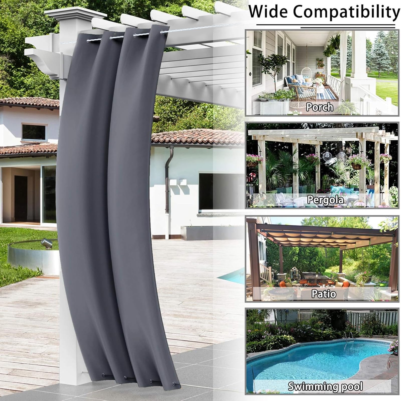 Outdoor Vorhang Wetterfest mit ösen Oben und Unten, (In Verschiedenen Größen Erhältlich) Sichtschutz & Uv-Schutz, Wasserdicht Terrasse Sonnenschutz, für Balkon Pergola,112X295cm(B X H) Dunkelgrün