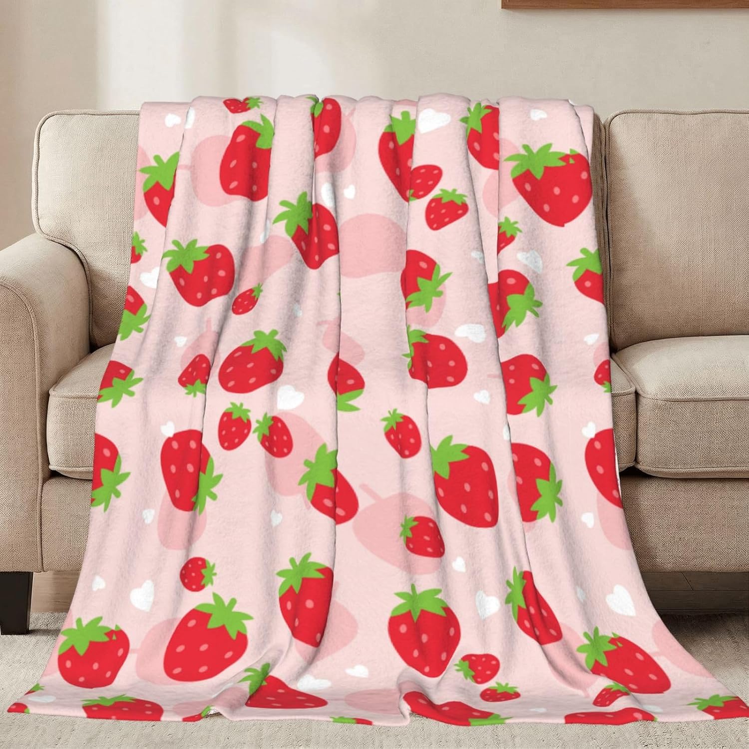 Red Strawberry Throw Blankets All Season Ultra Soft Warm Fleece Blanket for Home Bed Sofa Couch Chair Outdoor Travel Camping 40x30 Inch