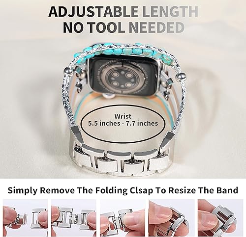 Miniatura 3 de DamonLight Correa de reloj bohemia con cuentas compatible con Apple Watch Band para mujer de 1.496 pulgadas, 1.575 pulgadas, 1.614 pulgadas,