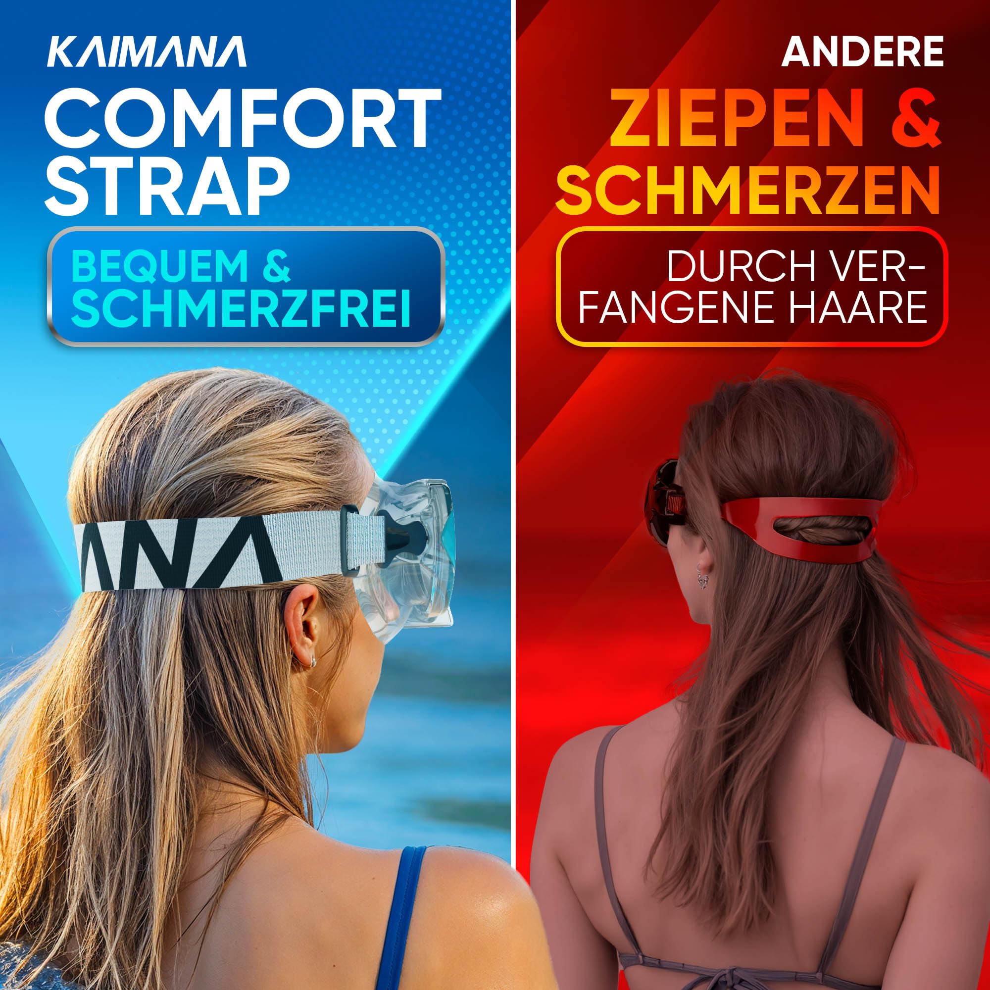 Das Neue KAIMANA® AquaVision Elite Schnorchelset für Erwachsene inkl. Tragetasche, Bequeme Taucherbrille Erwachsene, Alternative zur Schnorchelmaske, Taucherbrille mit Stoffband/Silikonstrap