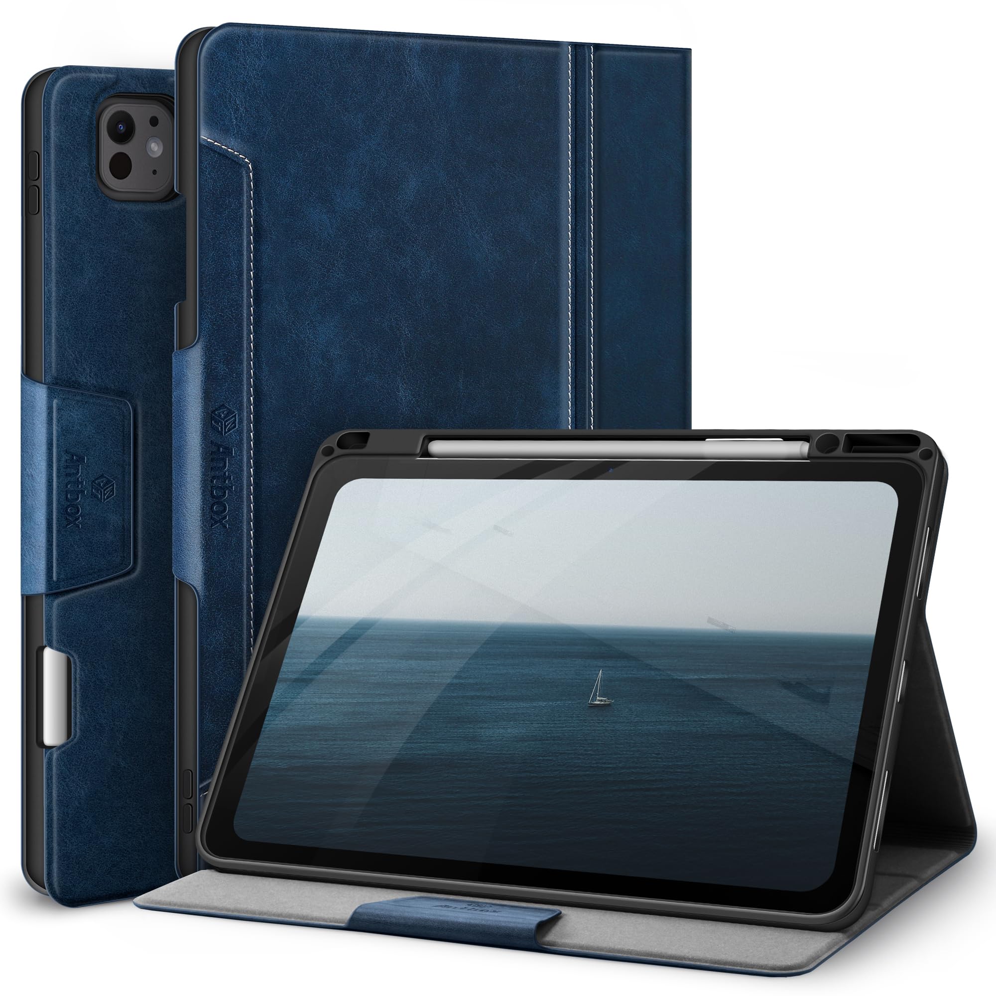 Antbox Coque pour iPad Pro 13 Pouces M5/M4 (2025/2024), Bleu | Étui PU, Porte-Stylet, Veille/Réveil Auto
