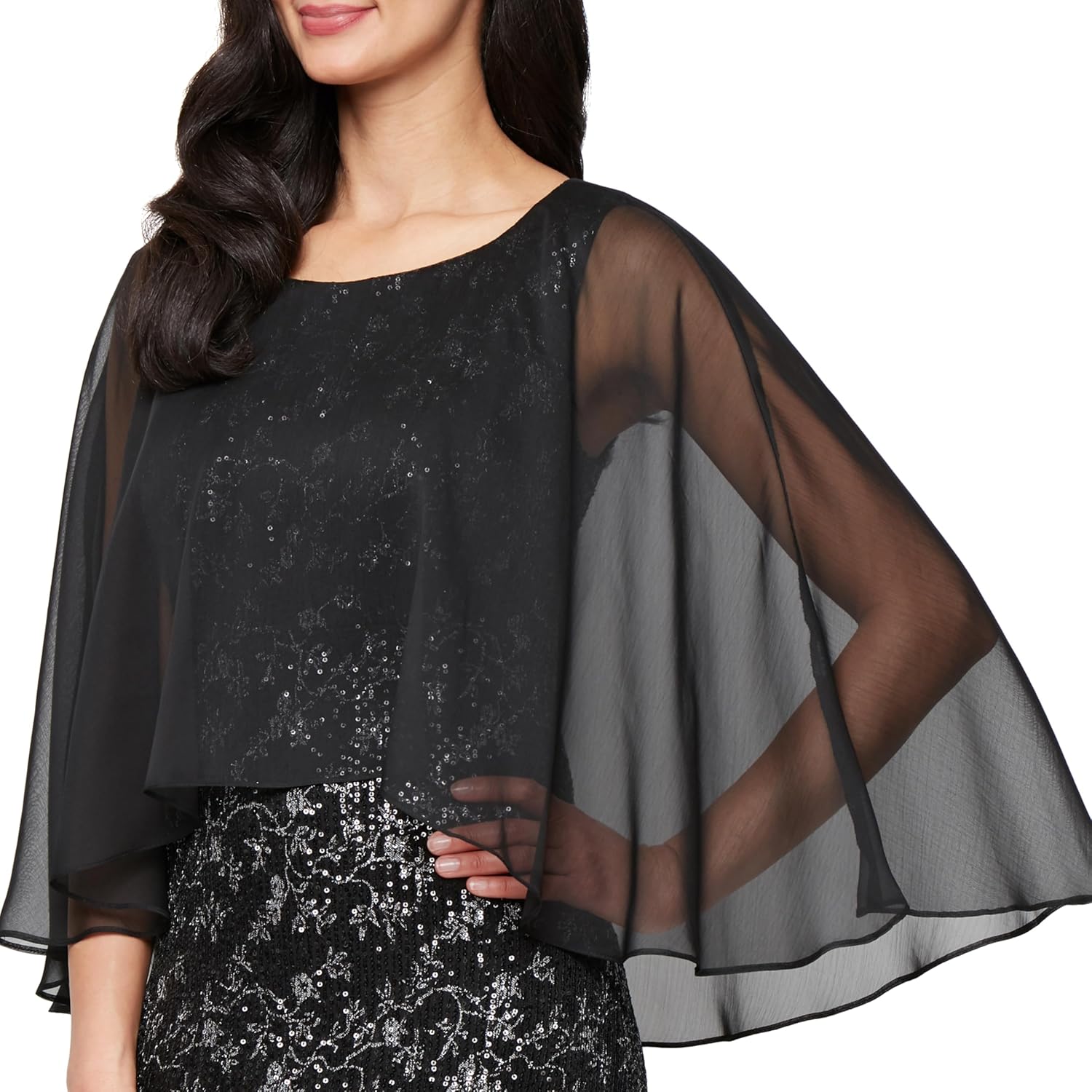 S.L. Fashions Women's Tea Length Printed Seqined Chiffon Overlay Dress - Image 3