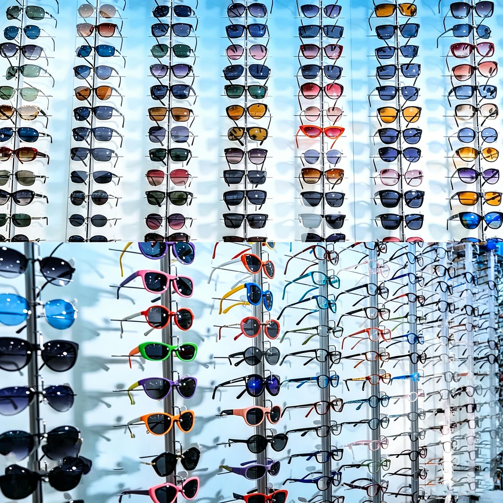 Soporte de exhibición de gafas, soporte de pared, soporte multiusos para gafas de sol con cerradura, ideal para tiendas ópticas, incluye 20 piezas, diseño que ahorra espacio