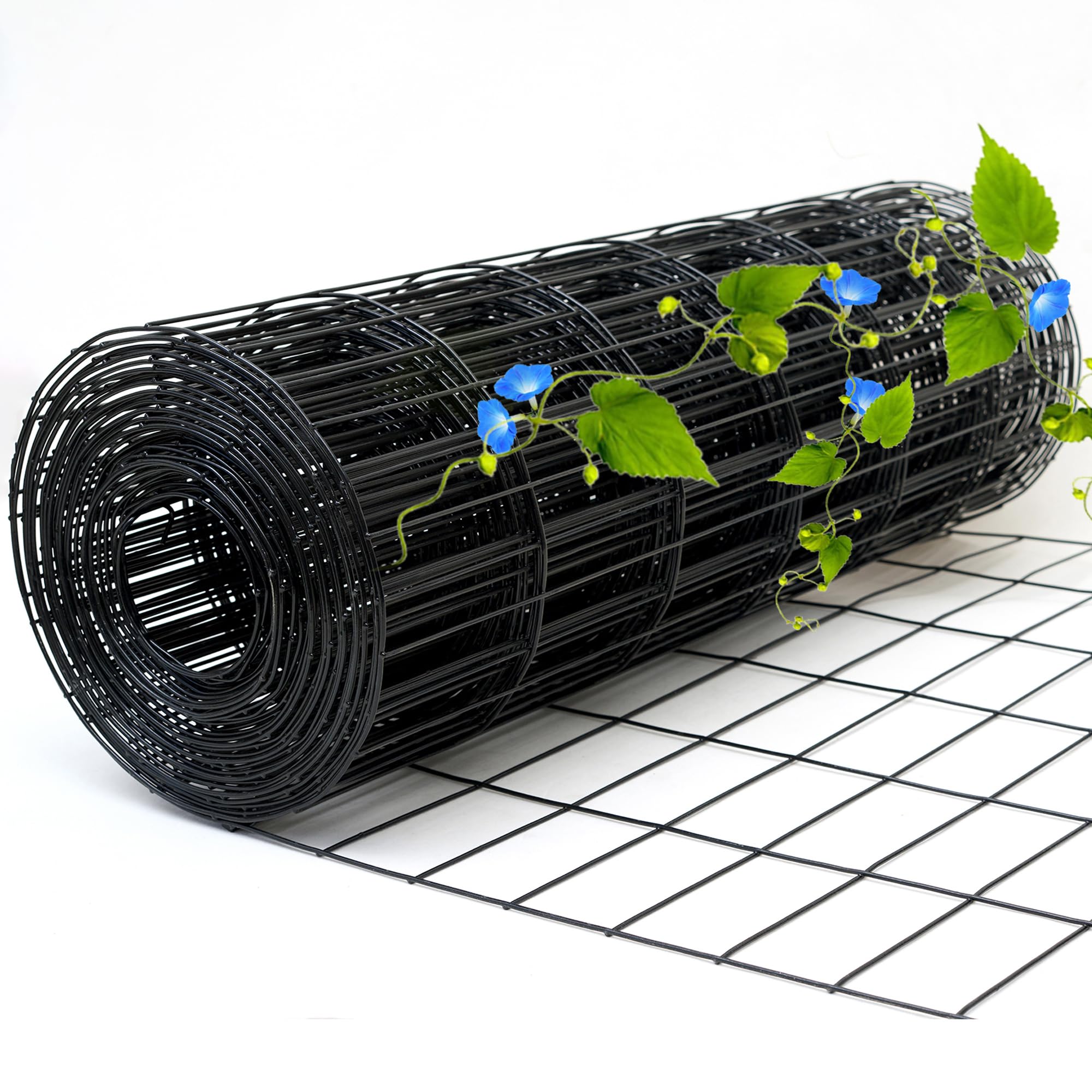 Black Metal Garden Fence, 36inch(H) x 50ft(L), 2 inch x 3 inch,14GA 2/3/4/5/6 Ft Tall Chicken Wire PVC Coated Welded Wire Mesh Roll for Dogs Border Yard Vegetable Plant Protection Poultry Netting