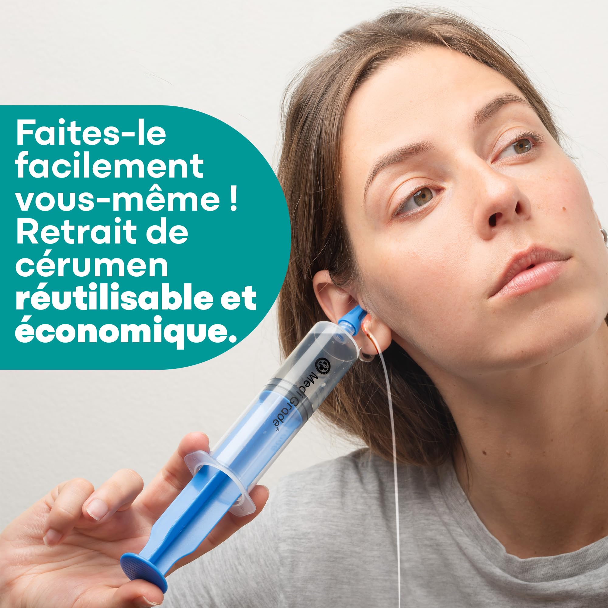 Kit Élimination de Bouchon d’Oreille – Nettoyage Oreille Sûr par Medi Grade – Nettoyeur Oreille – Livré avec Seringue 60ml, Embouts – 3 bouts à Quadruple Jet – Nettoyage Auriculaire