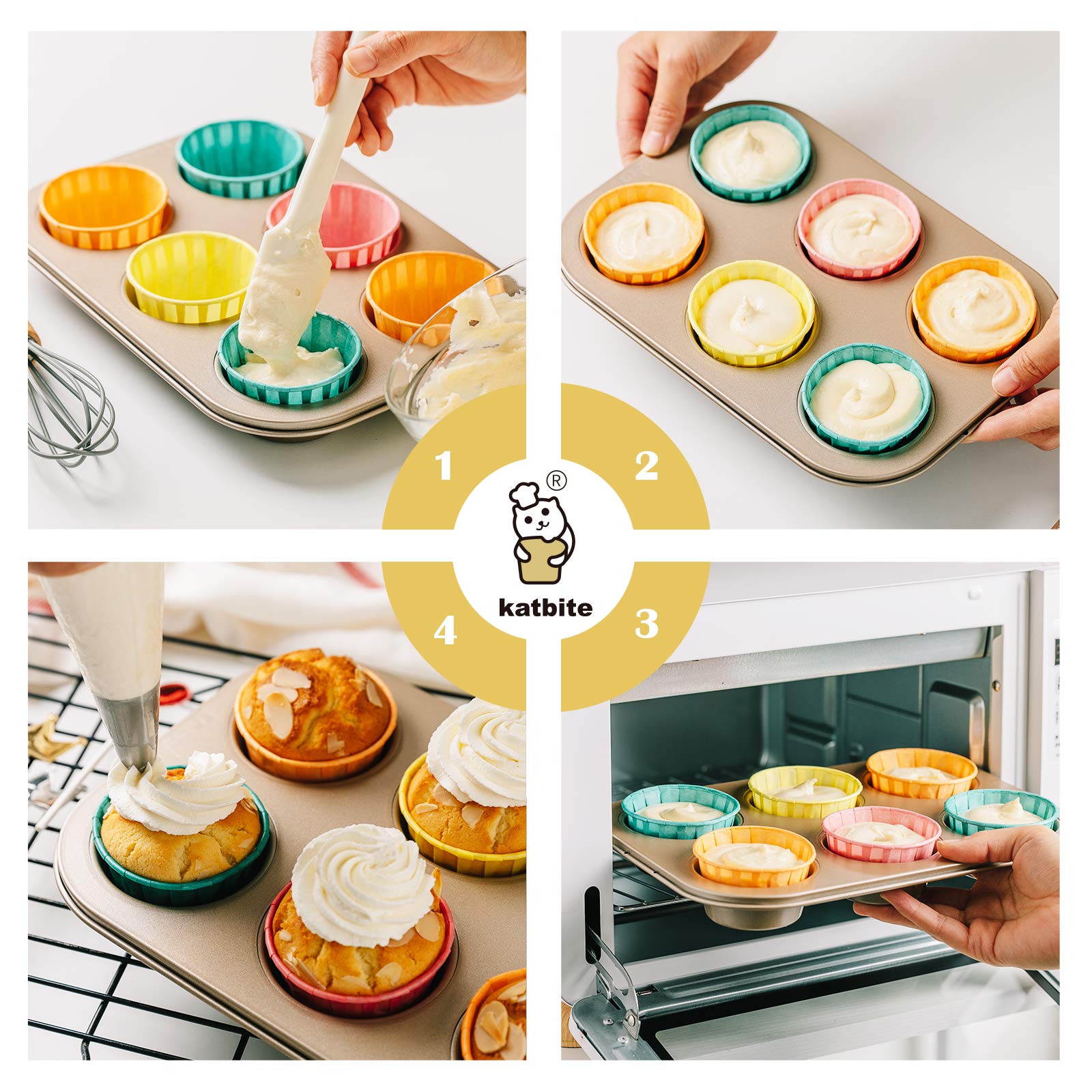 katbite Pirottini per Cupcake 160 pezzi Fodere per muffin Tazze da forno usa e getta resistenti per la festa di Natale Compleanno Tazza per muffin oleata