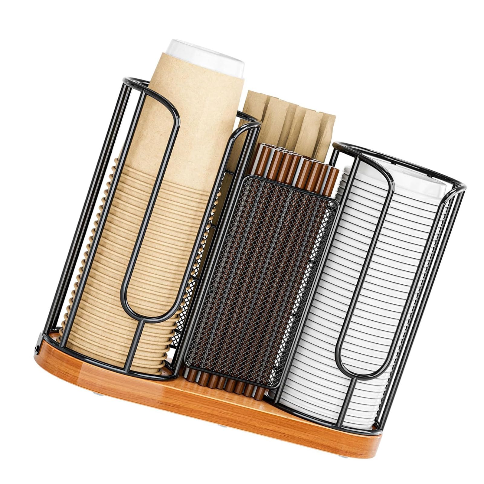 Kaeltsyn Contemporary Cup Planner Showcasing Ventilated Pattern and Textured Wood Platform Excellent for Professional or Domestic Usage Commercial Cup Holder