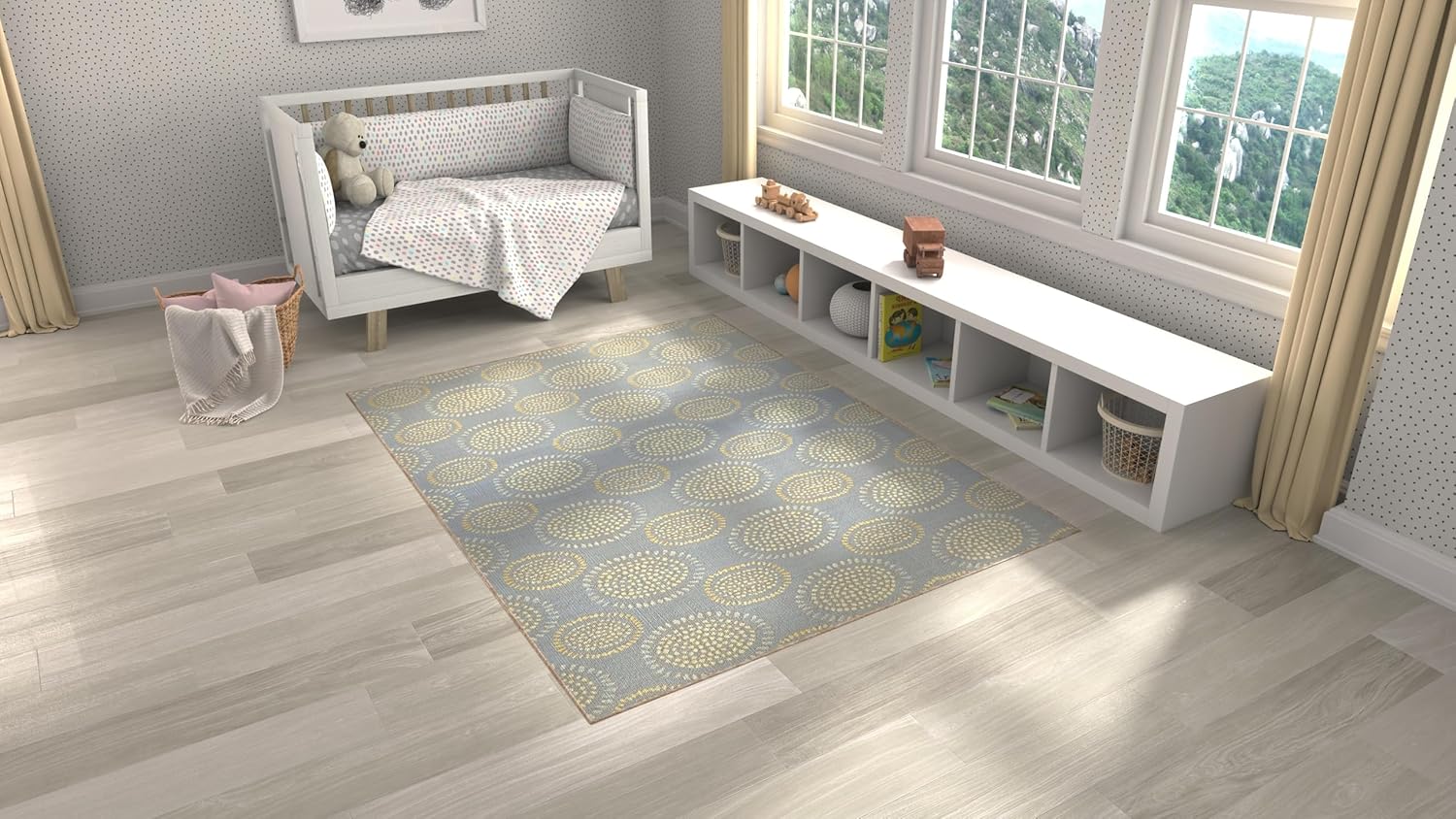 Mad Mats Abstract Outdoor Rug, Reversible Plastic Mat (Molly - Grey/Yellow, 6' x 9')