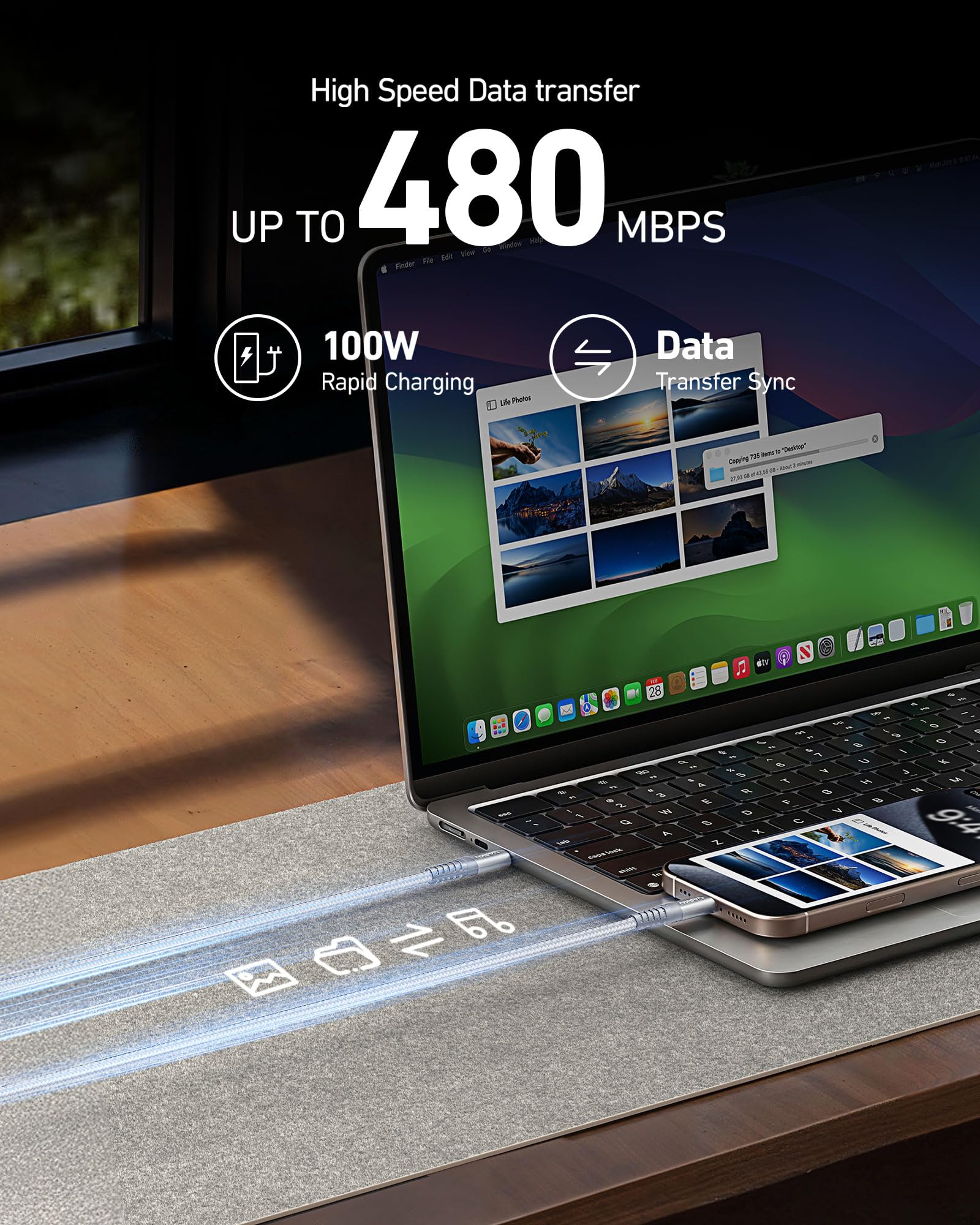 Cavo USB C a C da 100 W [confezione da 2 pezzi], cavo USB C extra lungo per ricarica rapida, cavo USB C a USB C intrecciato resistente, cavo USB di tipo C per iPhone 17/16/15/Pro Max/Plus/Samsung