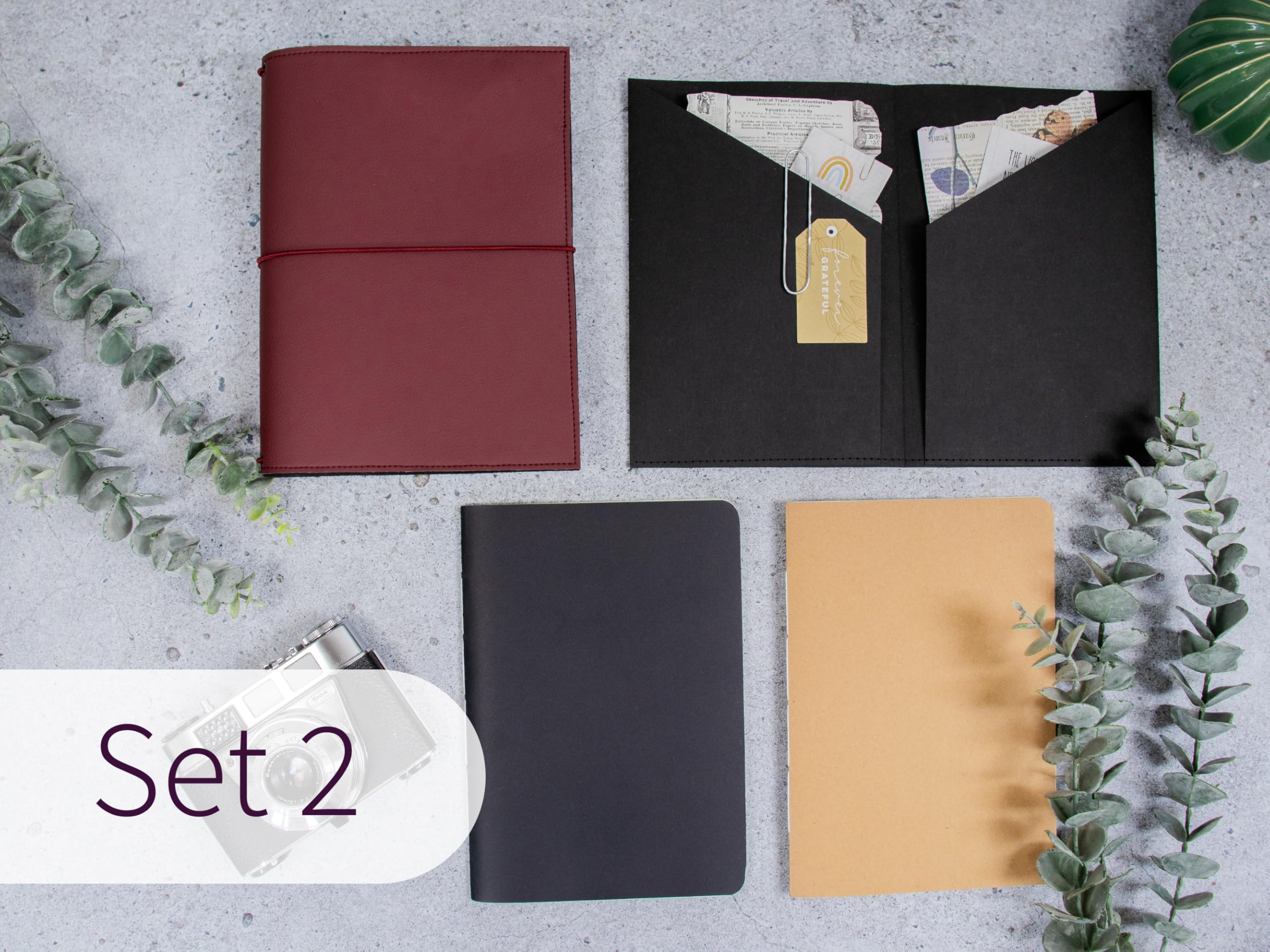 Travelers Notebook, dunkelrot, – verschiedene Größen, nachfüllbar – Handmade Journal aus Kunstleder, Platz für 2 Hefte, optional mit Notizheften, dots oder blanko, undatiert