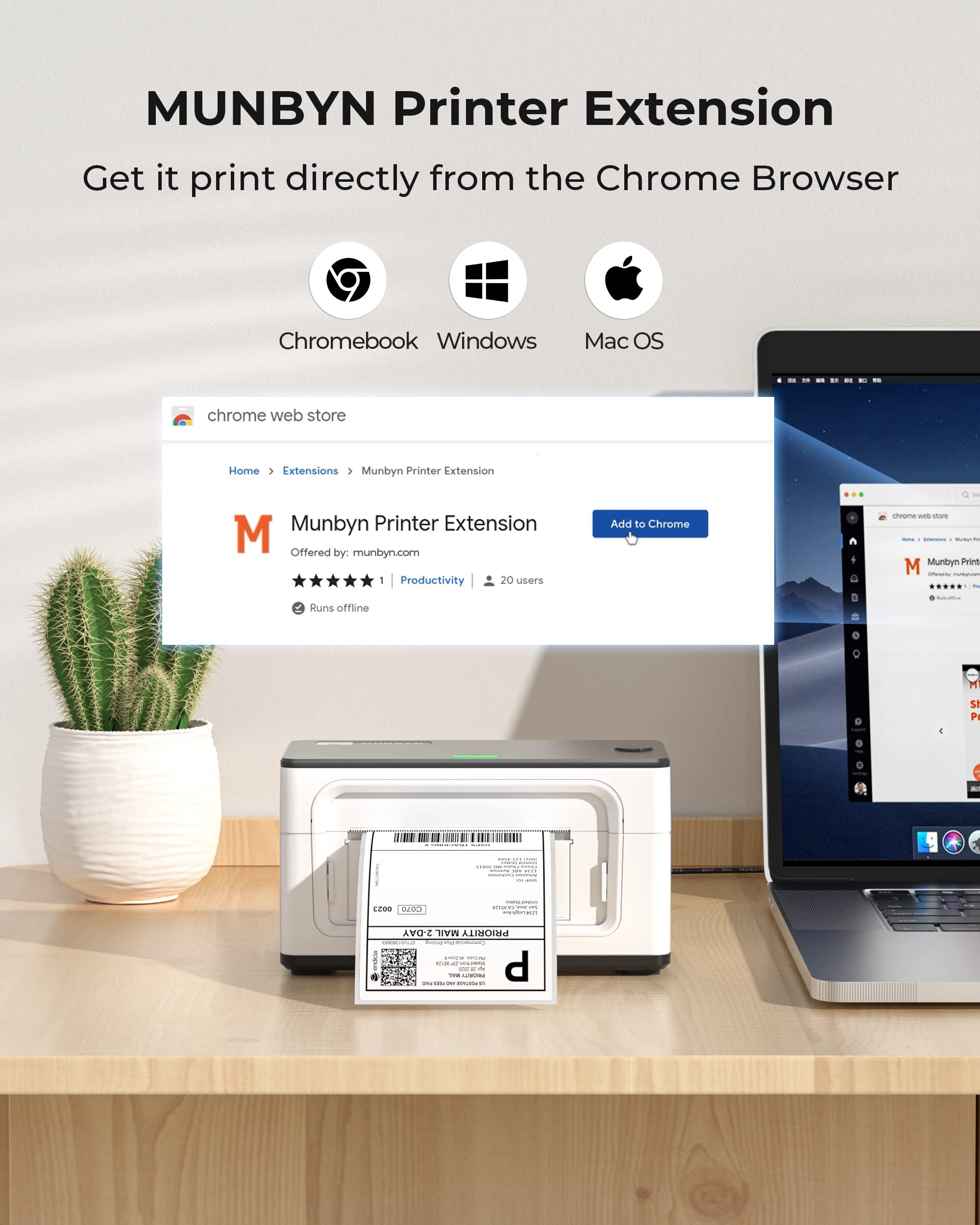 MUNBYN Thermal Label Printer 300DPI, 4x6 Shipping Label Printer for Shipping Packages & Small