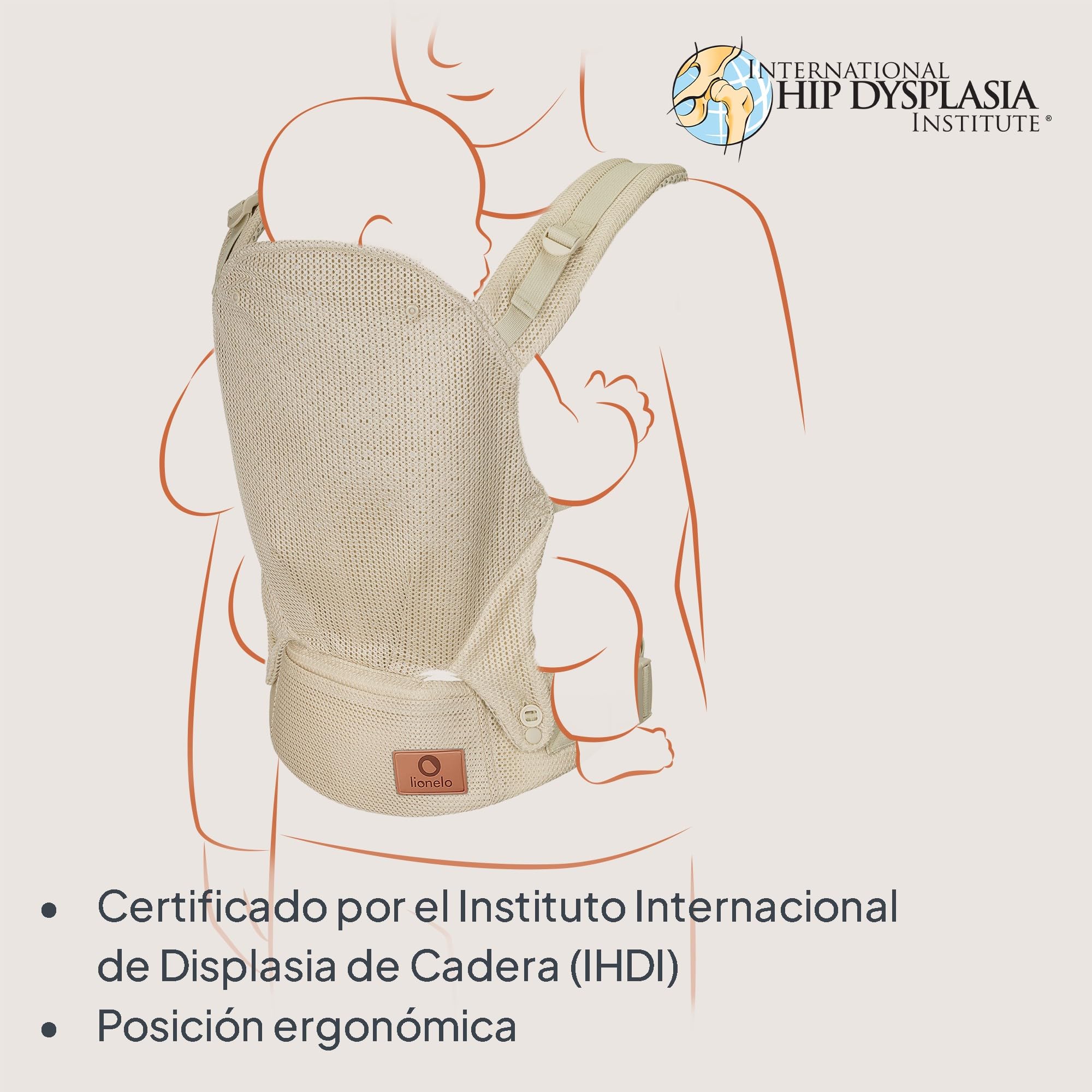 Lionelo Mochila Portabebés Ergonómica Margareet Air – Certificación IHDI, 3 Posiciones, Tejido de Malla Transpirable, Capucha Desmontable, Hasta 20 kg