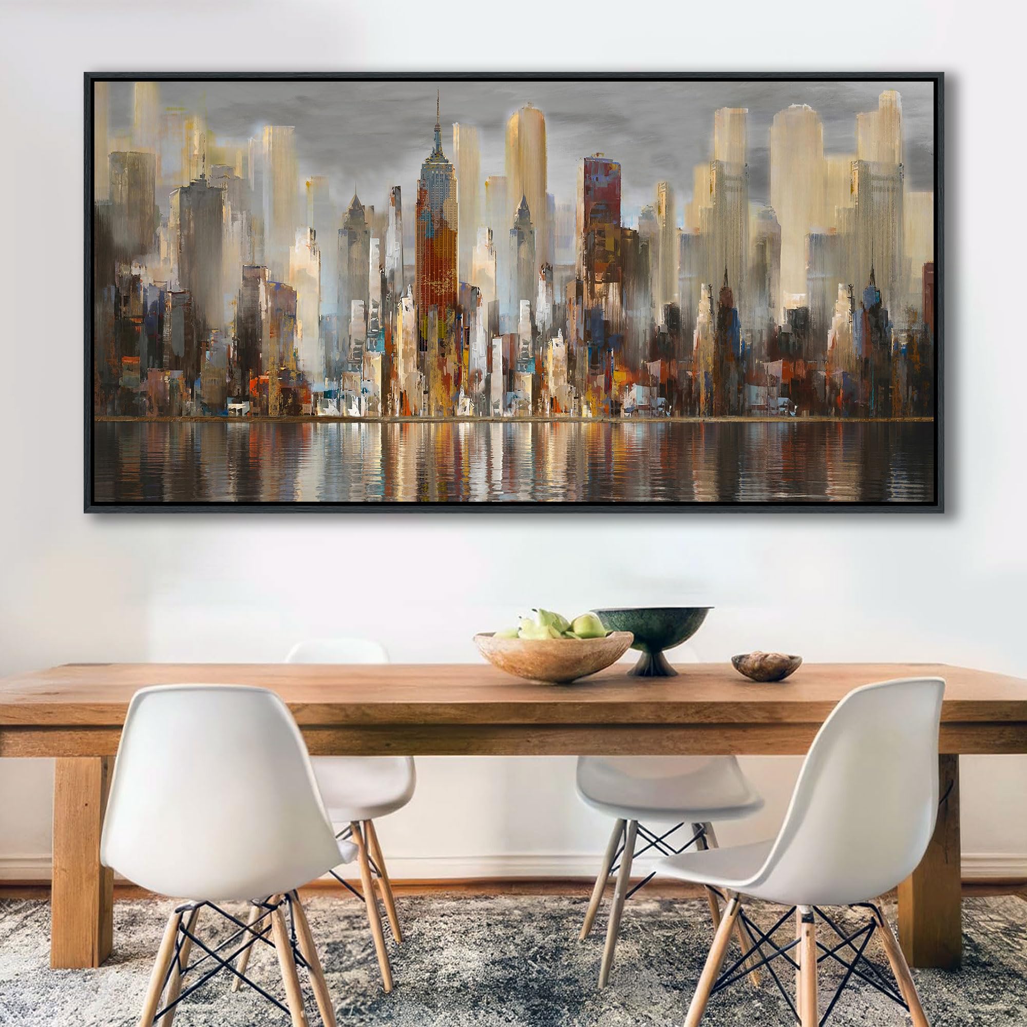Amazon.com: Abstract Brown New York City canvas Wall Art Framed