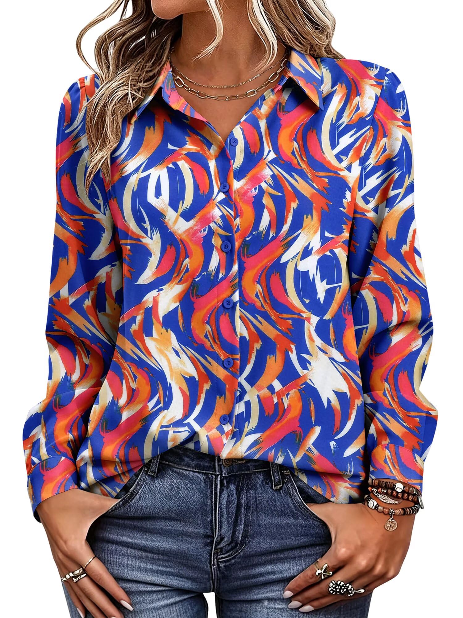 Magritta Women's Shirts Fashion Long Sleeve Tops Button Down Blouses